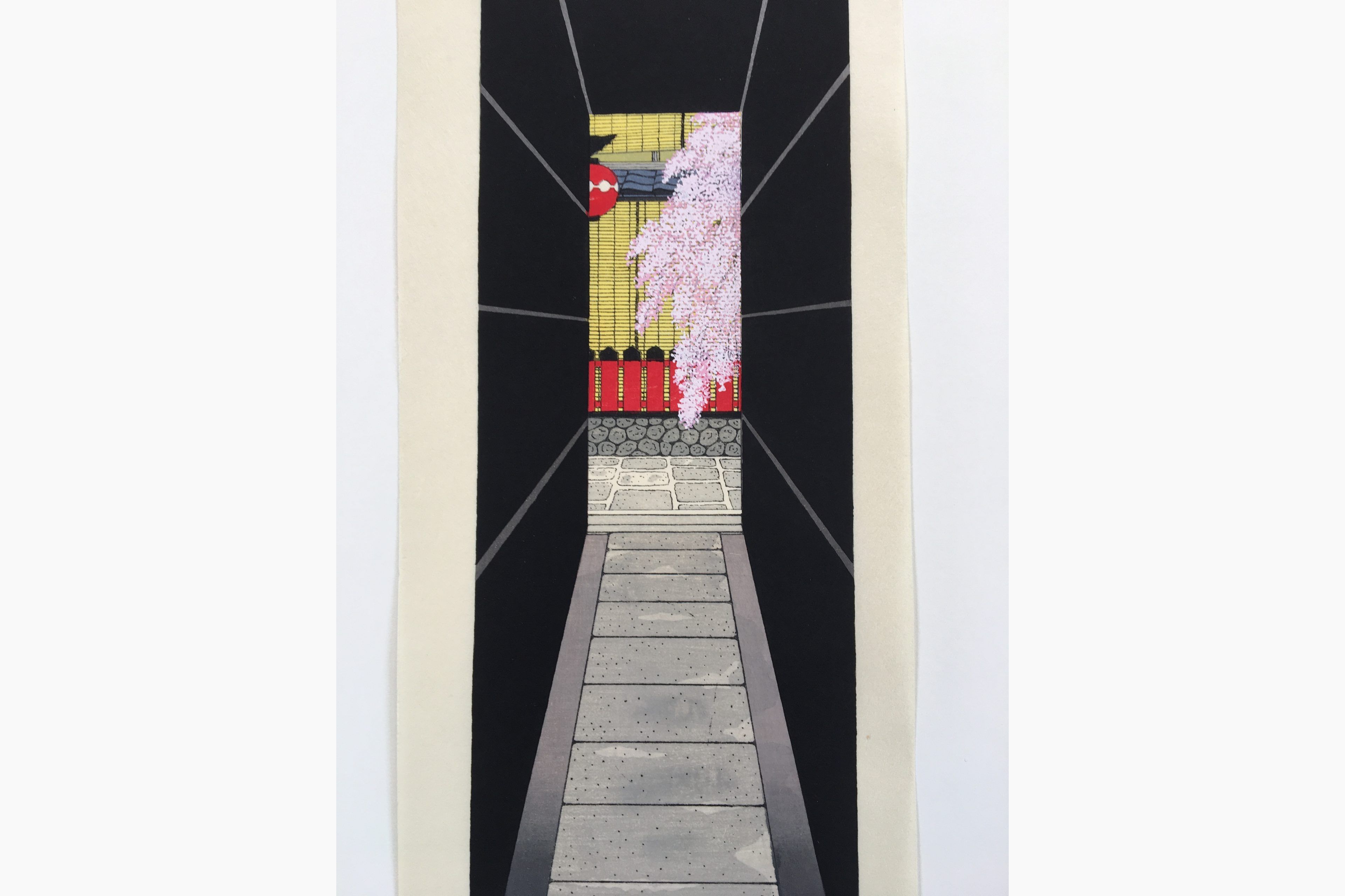 Japanese woodblock print - Teruhide Kato - Sakura Blossoming in the Alley