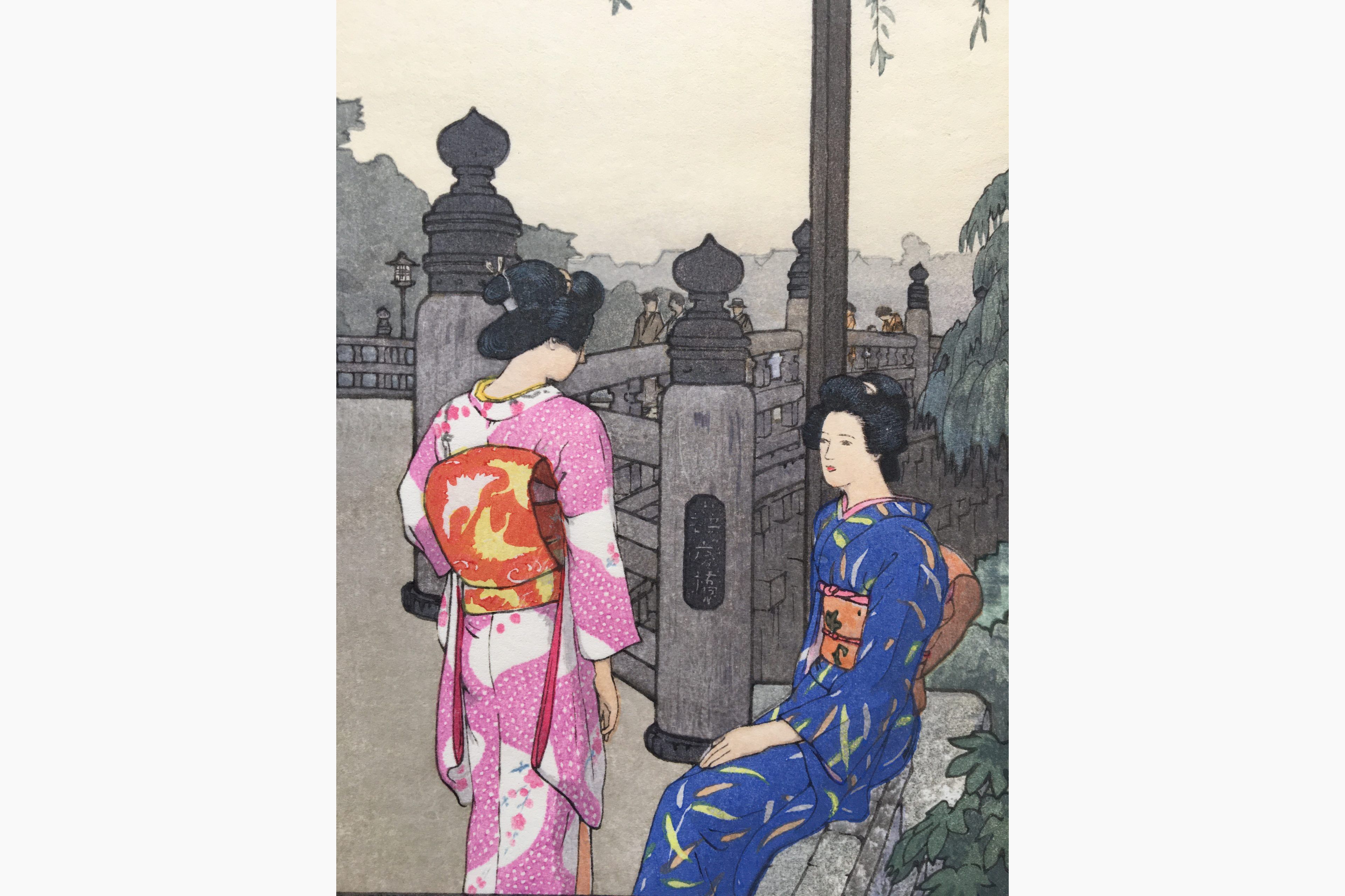 Japanese woodblock print - Toshi Yoshida - Benkei bridge