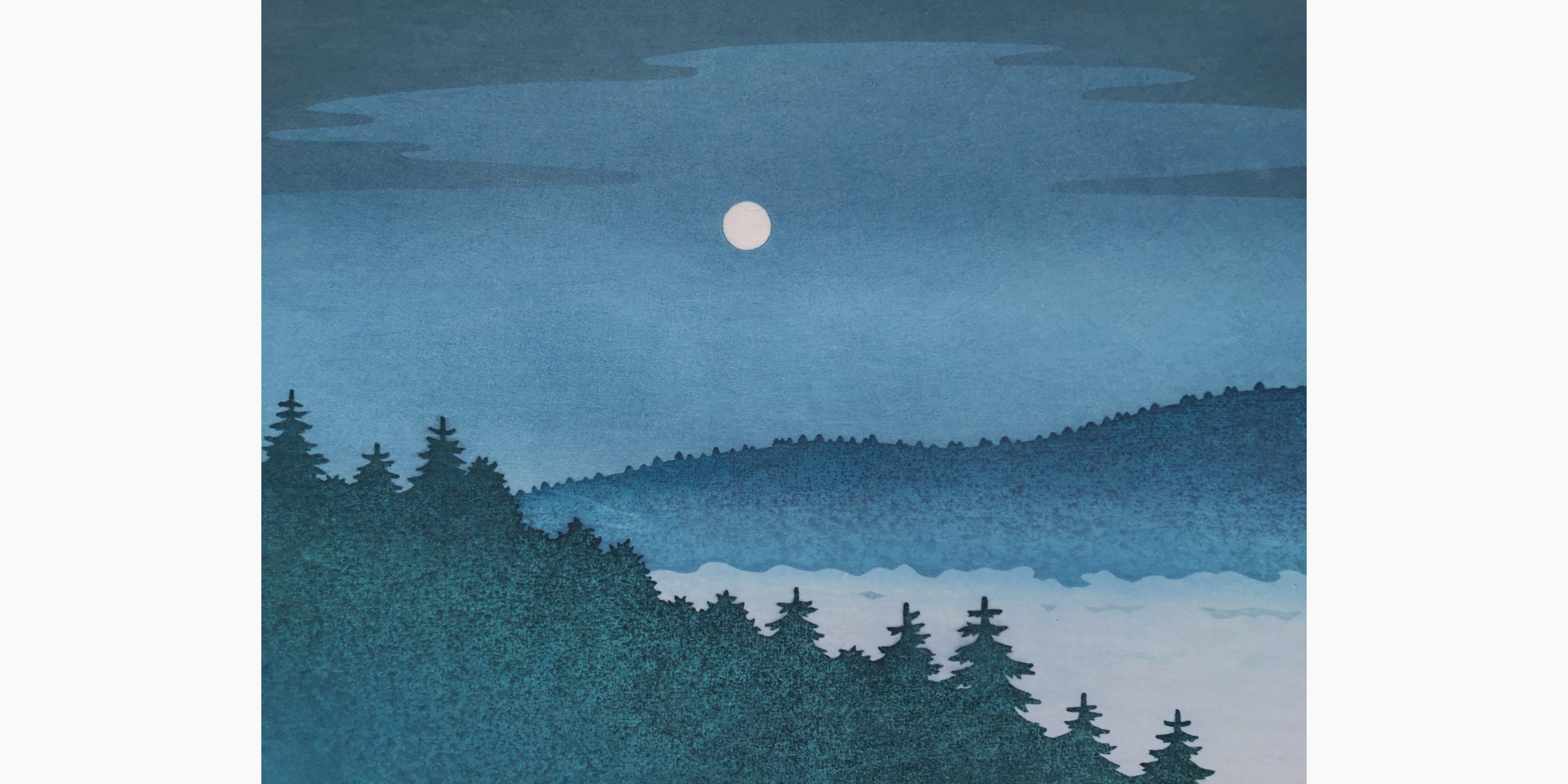 Japanese woodblock print - Tsukasa Yoshida - Forest Night