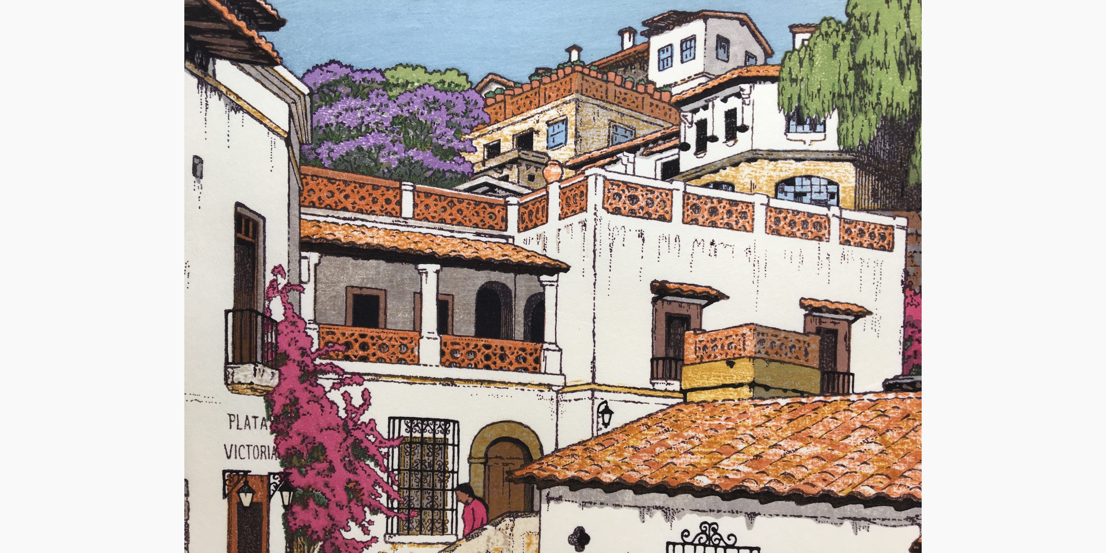 Japanese woodcut - Toshi Yoshida - Taxco, Mexico