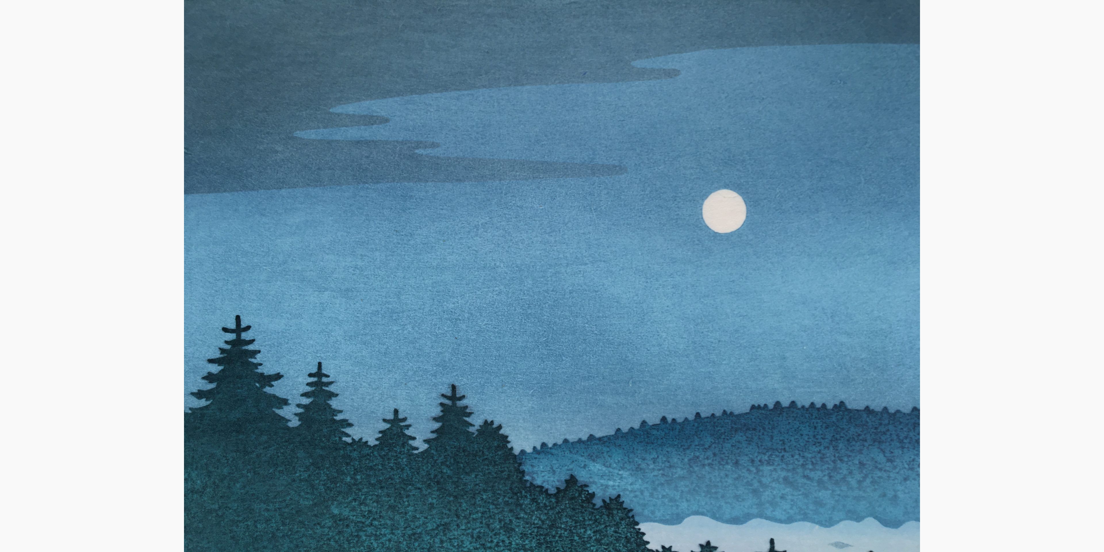 Woodblock print - Tsukasa Yoshida - Forest Night