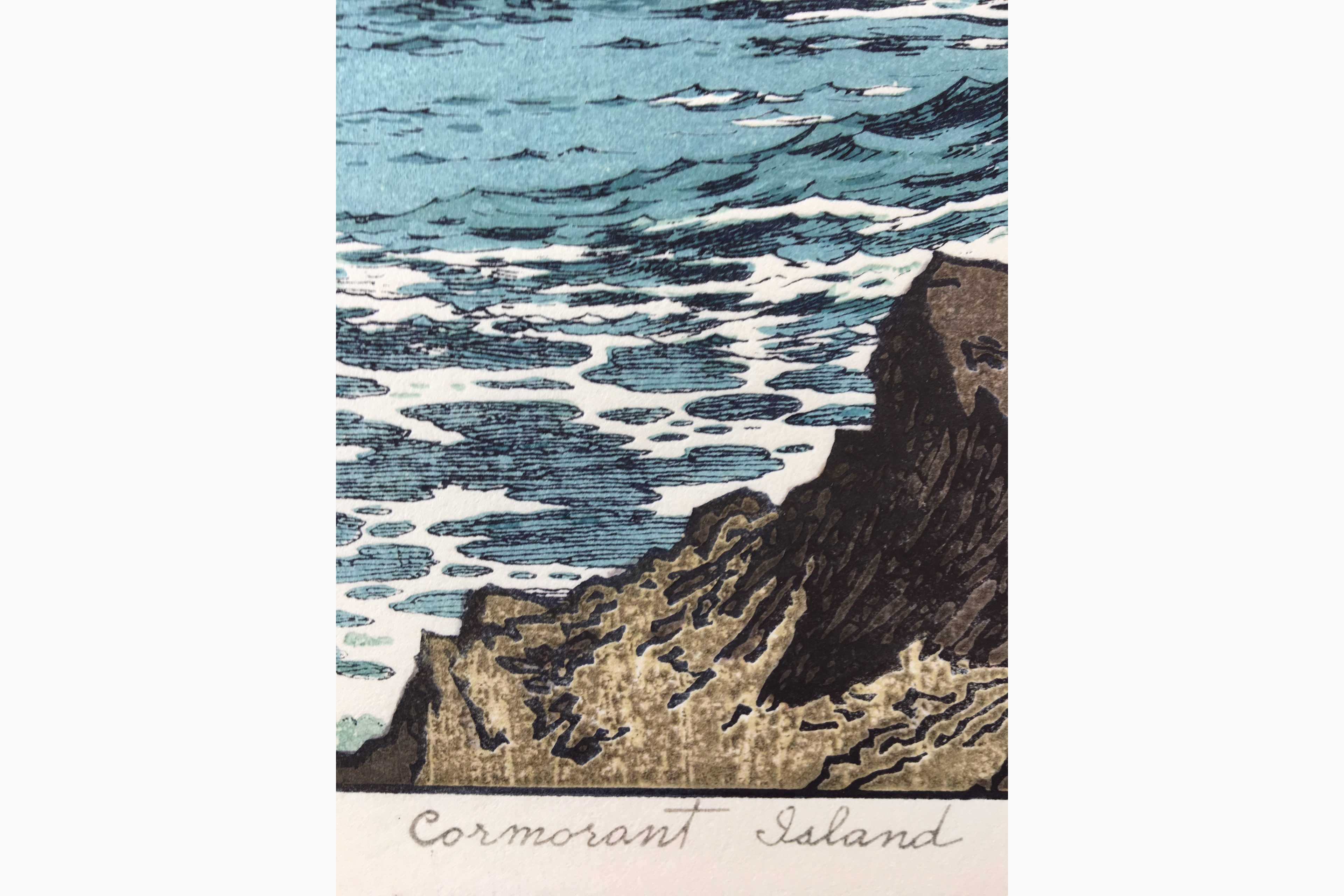 Original Japanese woodblock print - Toshi Yoshida - Cormorant Island