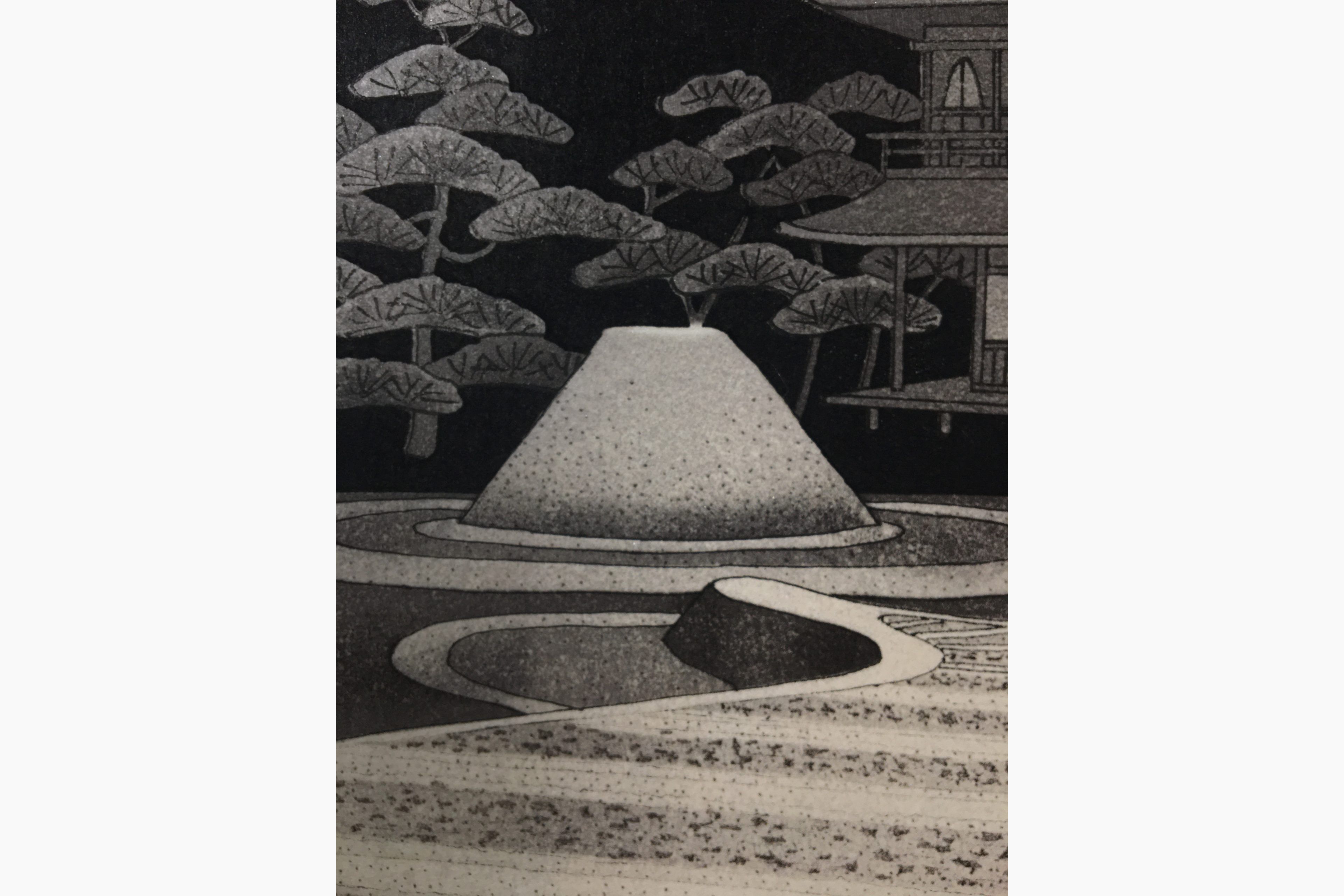 Woodblock print - Teruhide Kato - Moonlight at Ginkaku-ji Temple