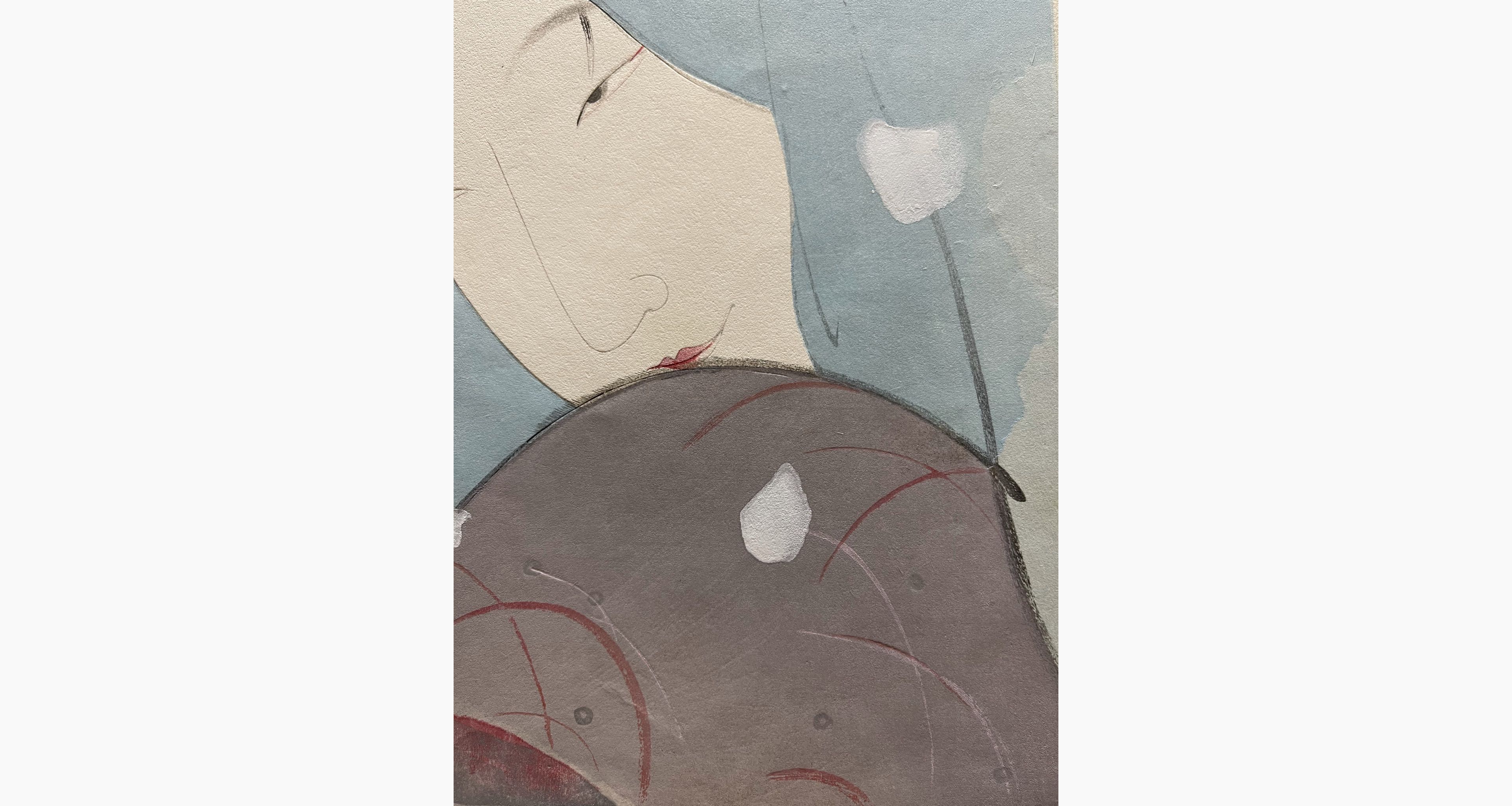 Japanese woodcut - Kitano Tsunetomi - Woman in Snow