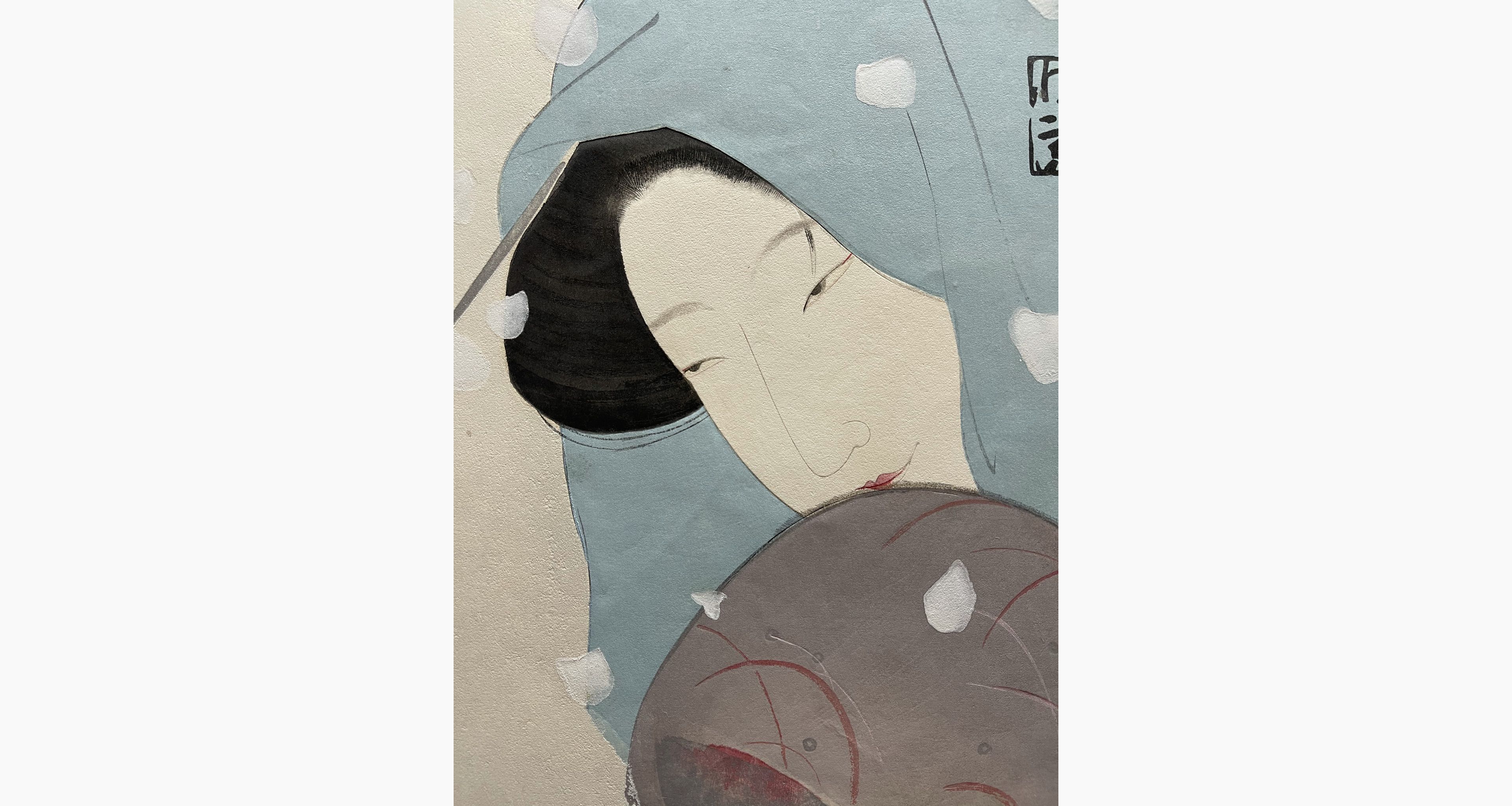 Original Japanese woodblock print - Kitano Tsunetomi - Woman in Snow