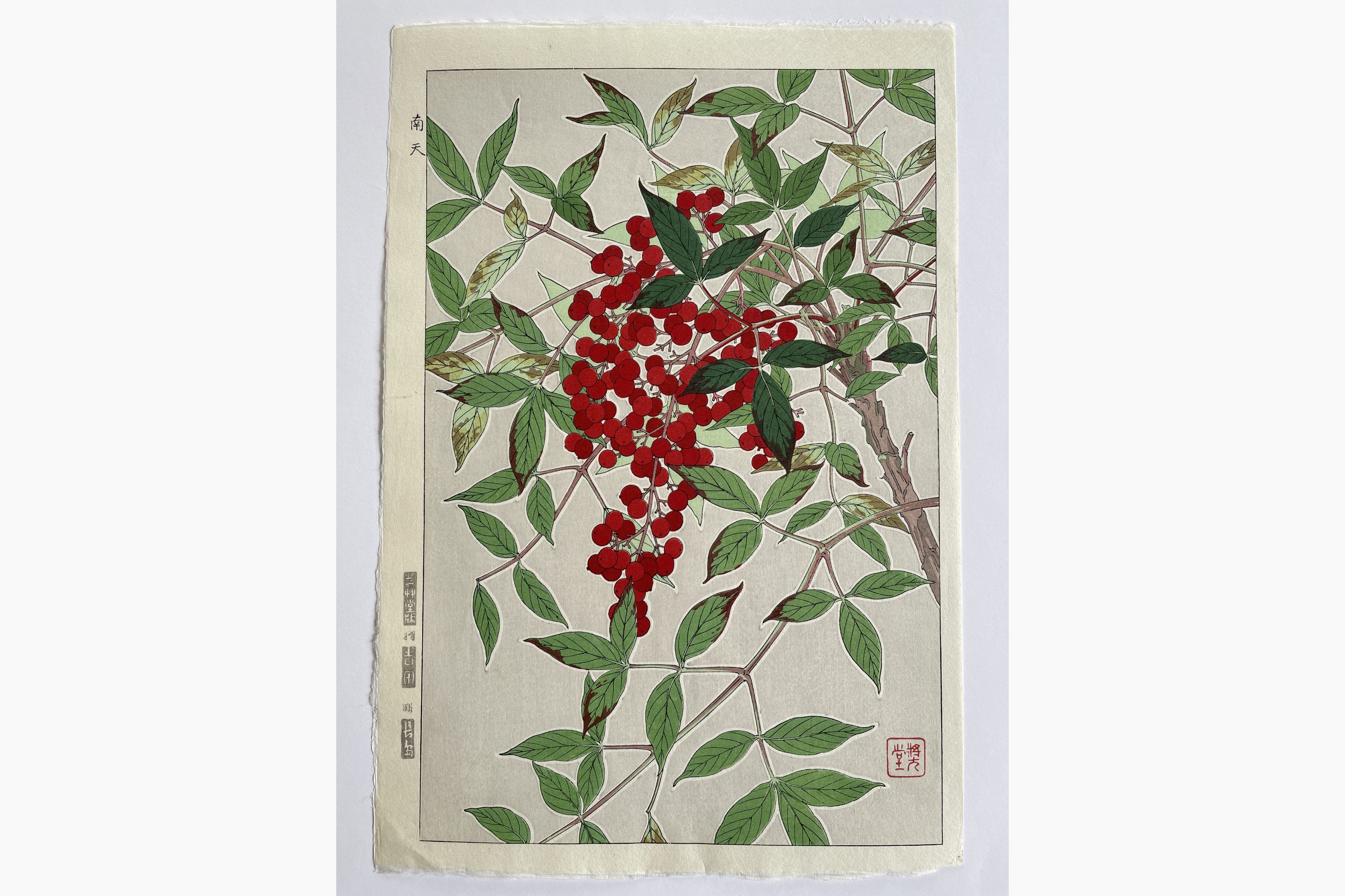 Original woodblock print - Kawarazaki Shodo - Nanten