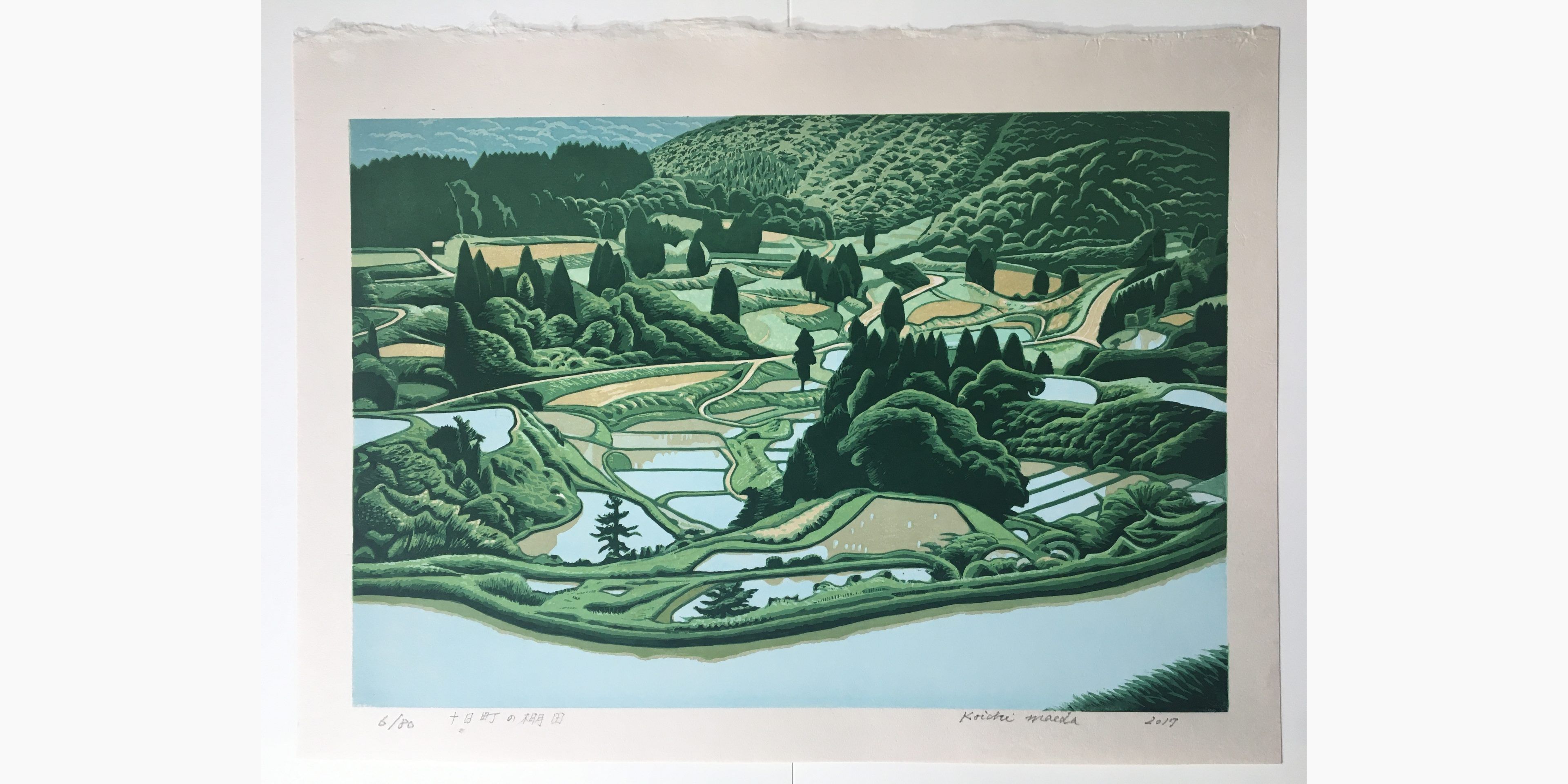 Original woodblock print - Maeda Koichi - Rice Paddies at Tokamachi