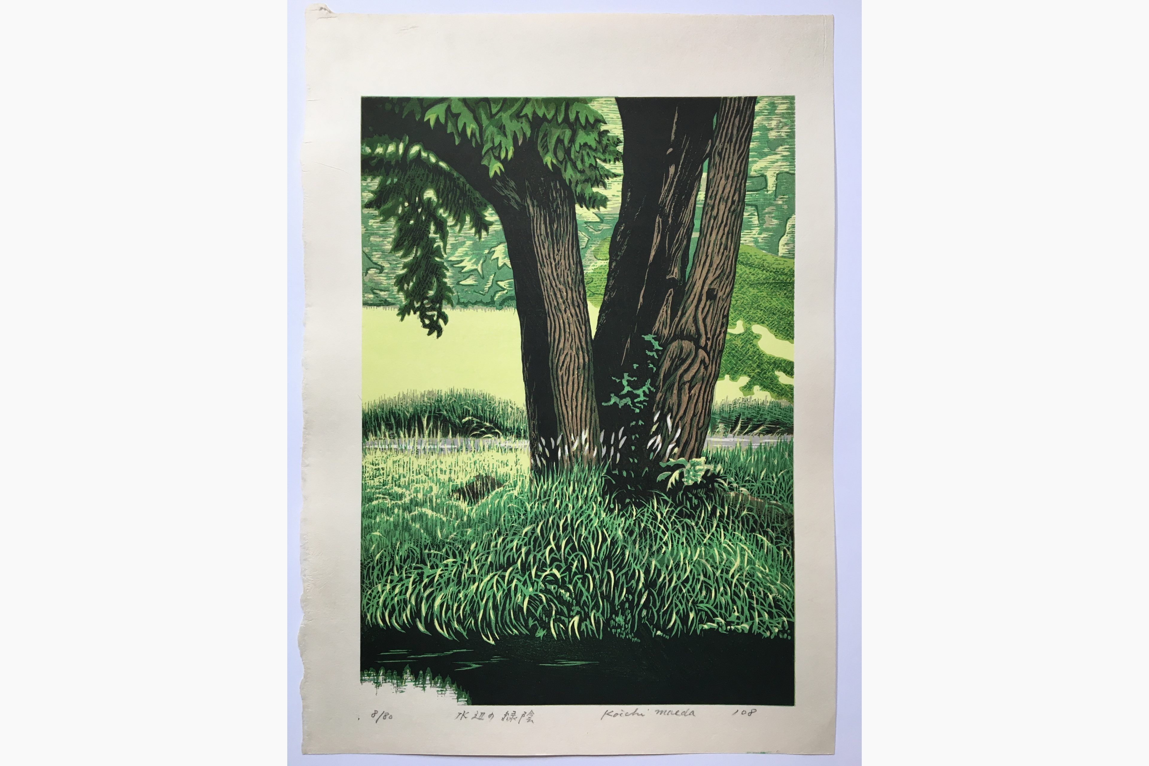 Original woodblock print - Maeda Koichi - Waterside and Green Shade