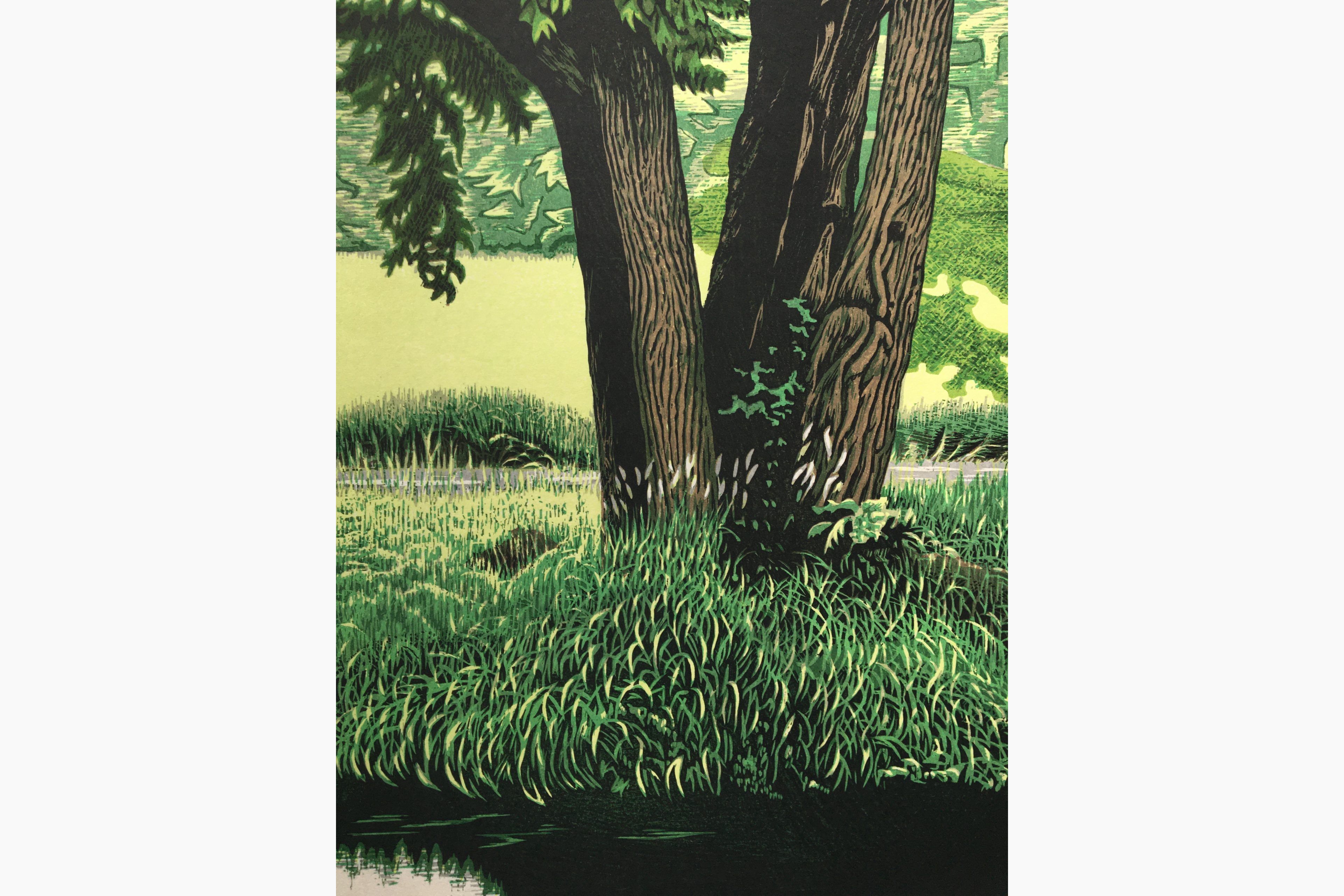 Woodblock print - Maeda Koichi - Waterside and Green Shade