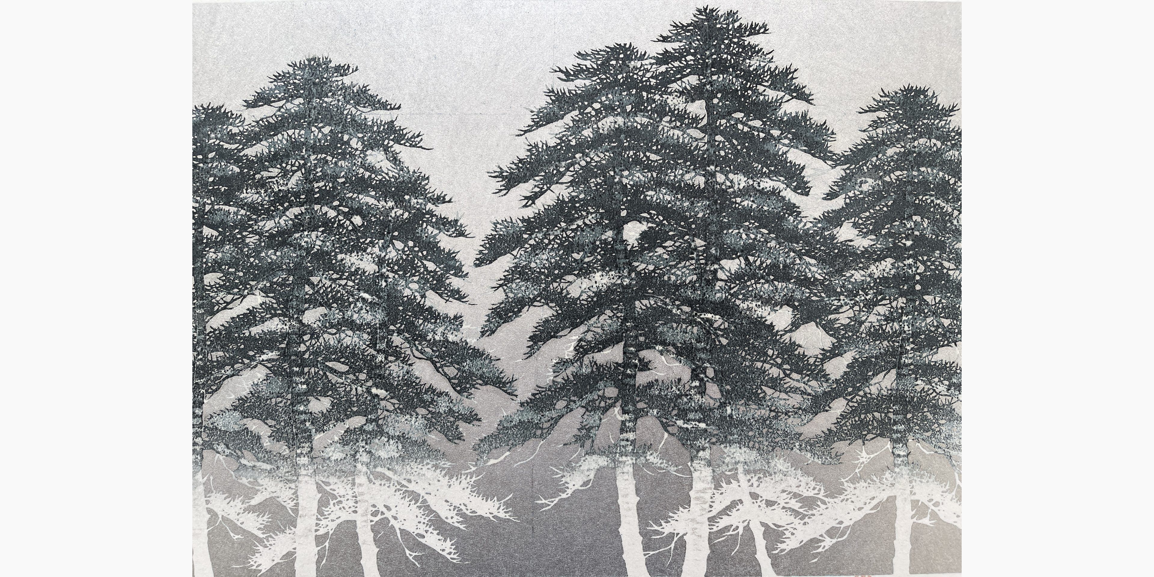 Japanese woodblock print - Hajime Namiki - Tree scene 82