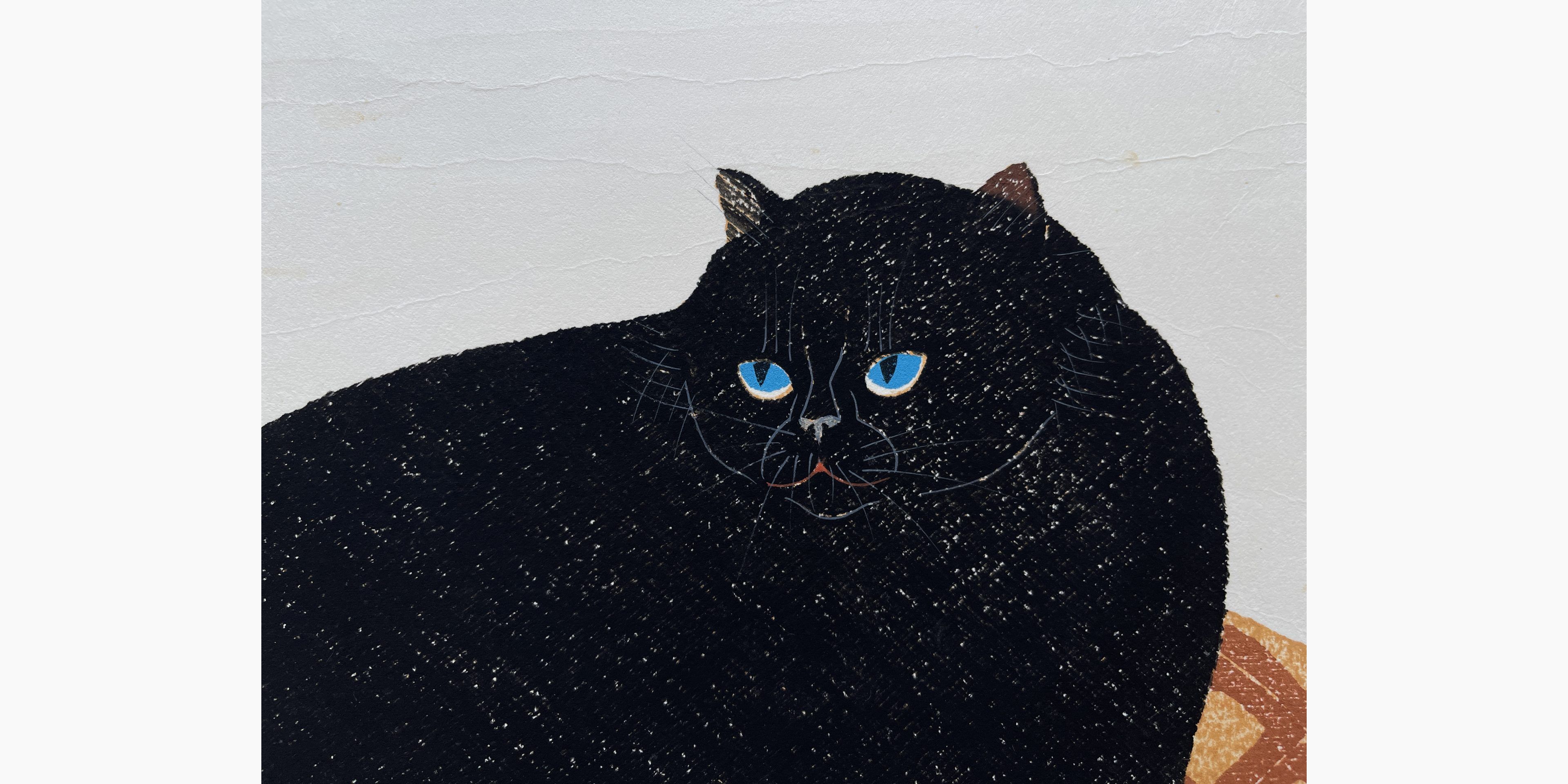 Original Japanese woodblock print - Nishida Tadashige - Cat - Air