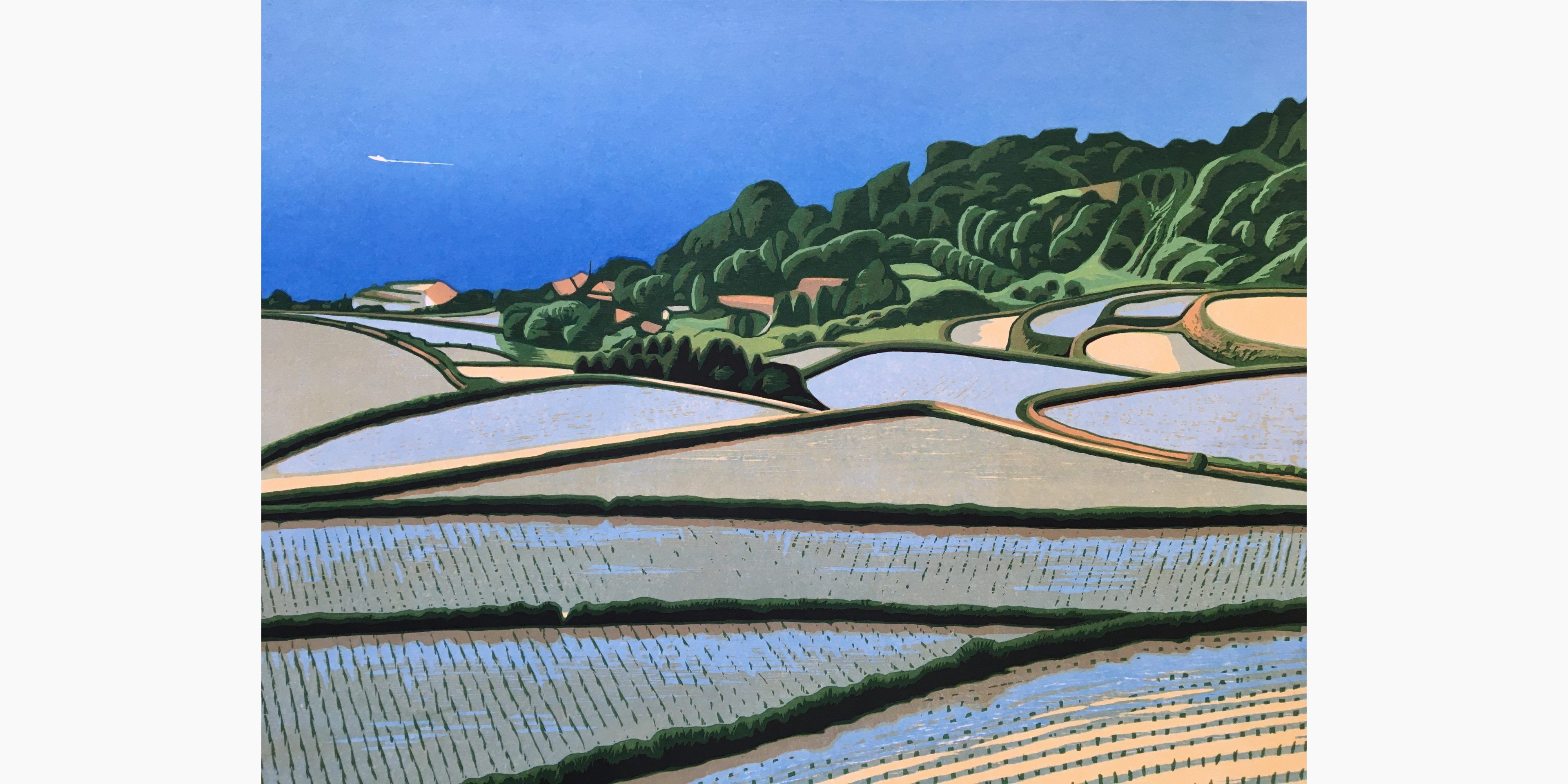 Japanese woodblock print - Maeda Koichi - Rice Terraces Where the Sea Breeze Blows