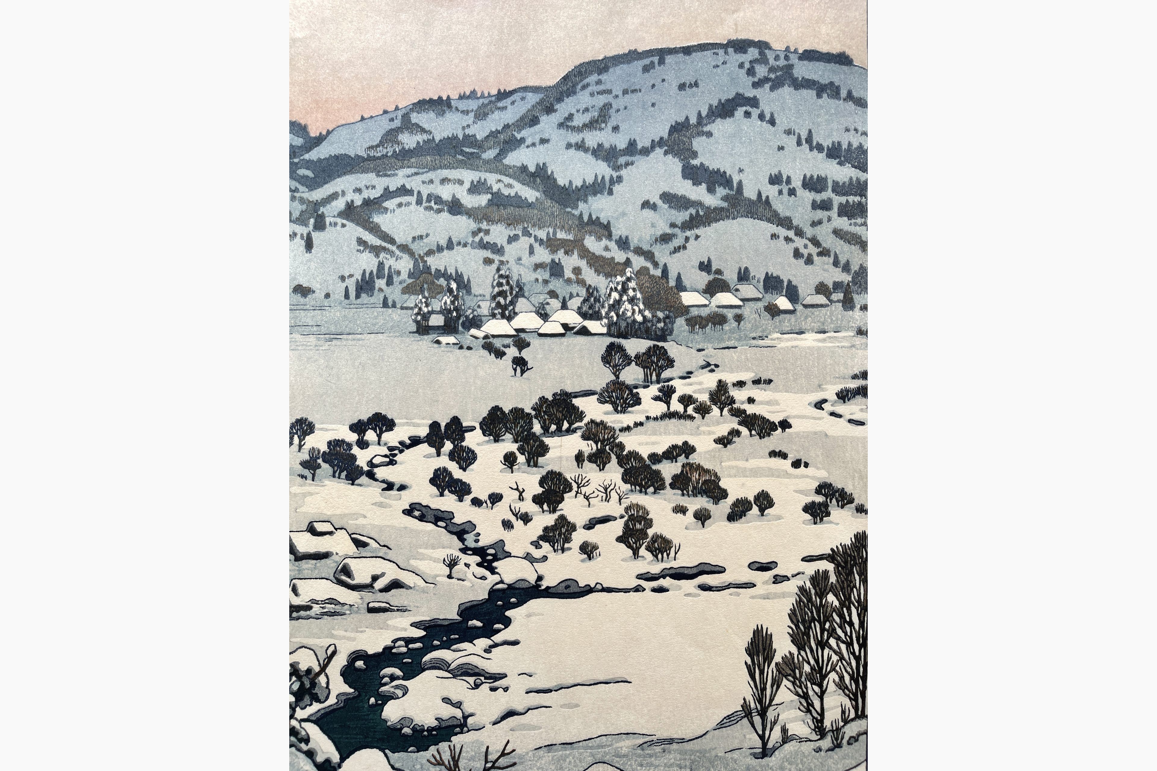 Japanese woodblock print - Toshi Yoshida - Snow country (hand-signed)