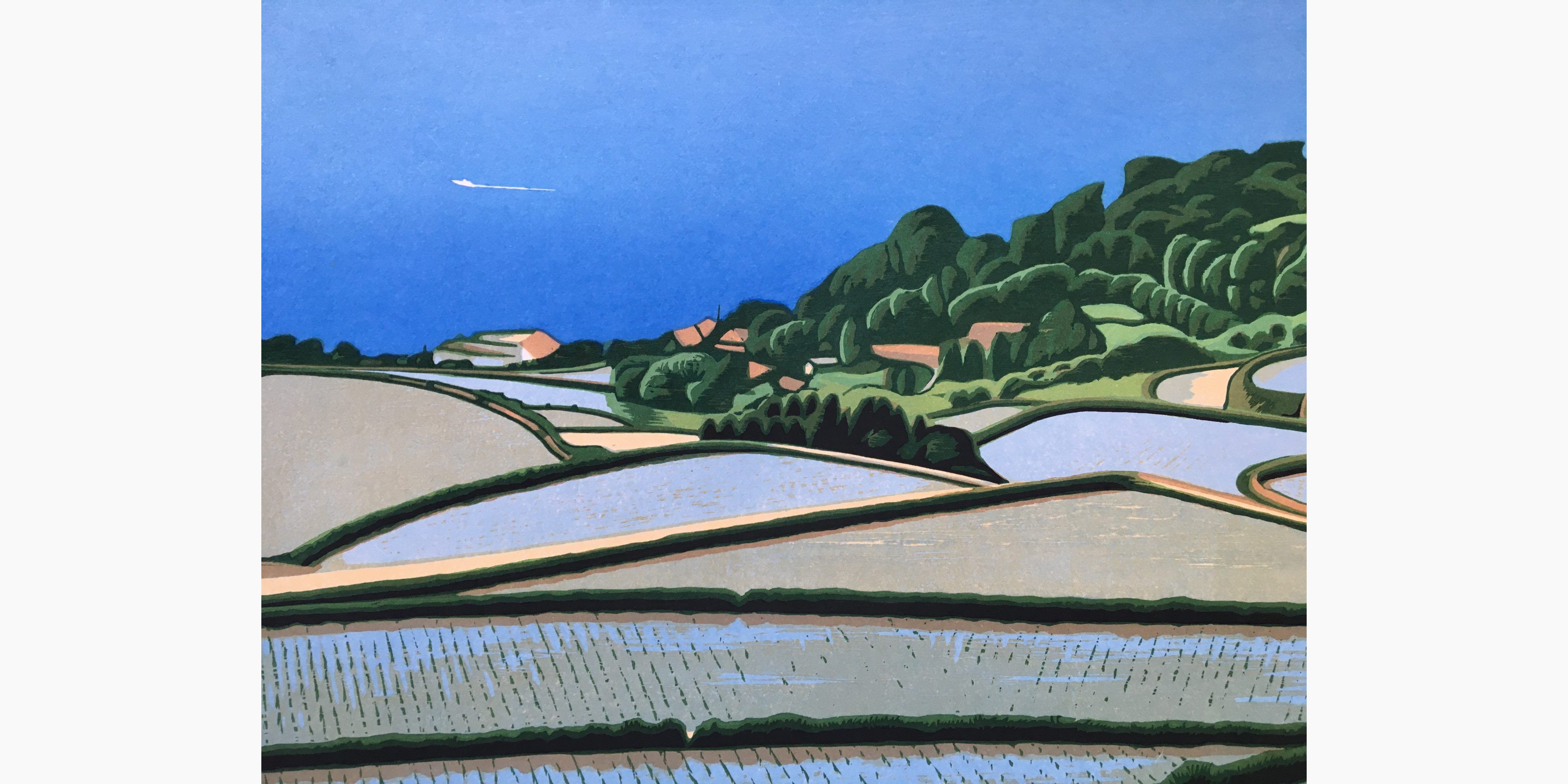 Japanese woodcut - Maeda Koichi - Rice Terraces Where the Sea Breeze Blows