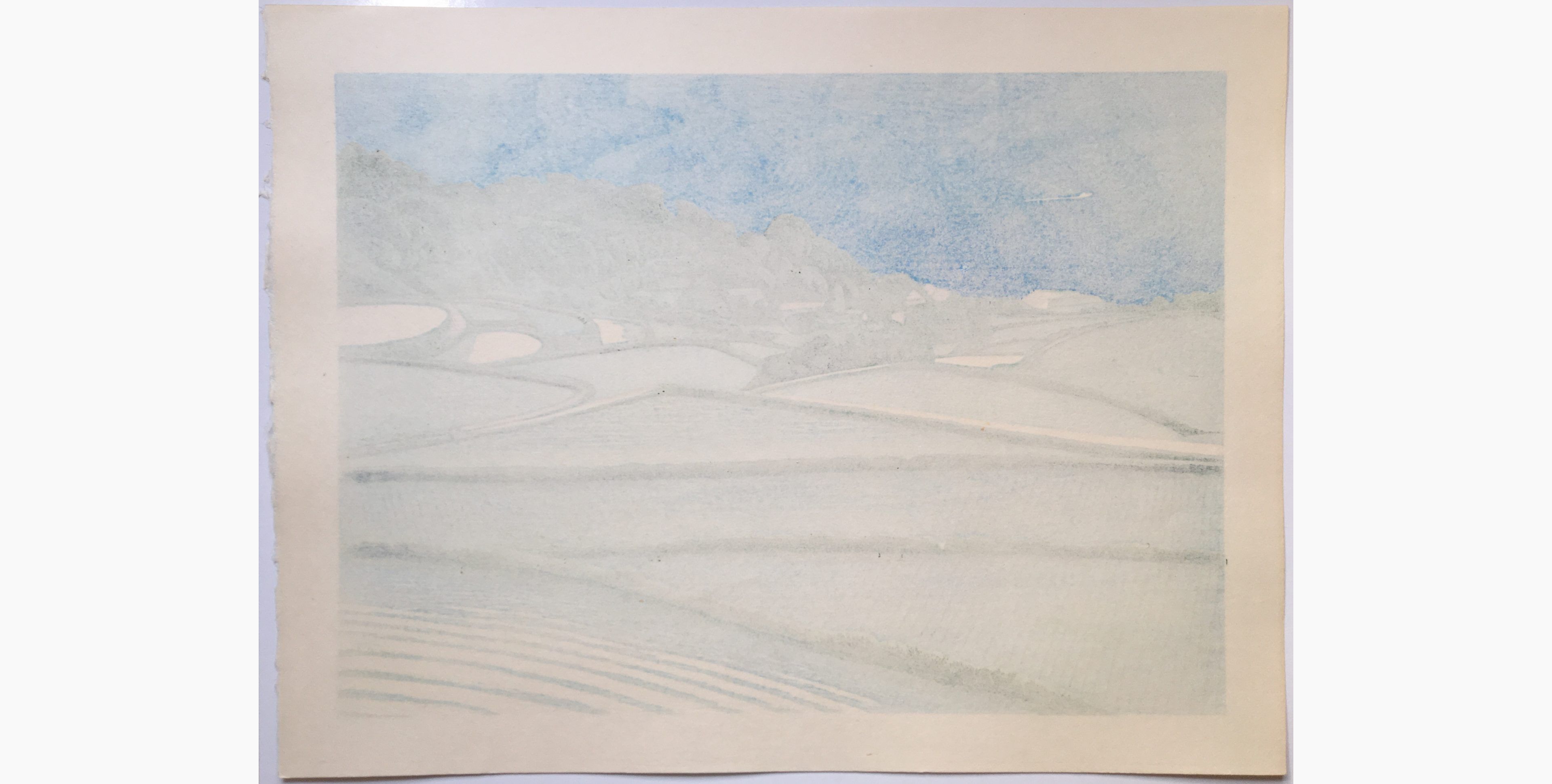 Original Japanese woodblock print - Maeda Koichi - Rice Terraces Where the Sea Breeze Blows