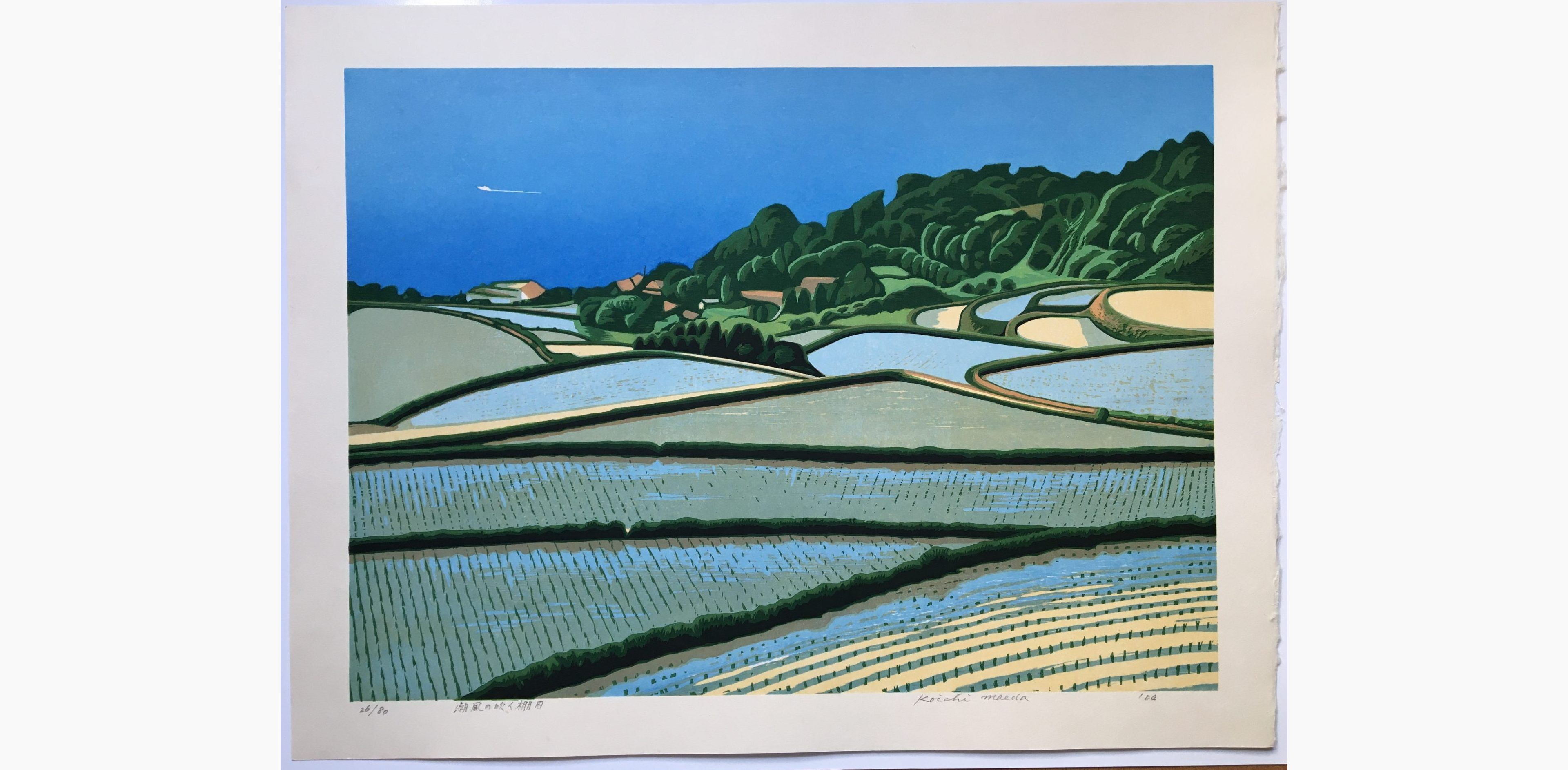 Original woodblock print - Maeda Koichi - Rice Terraces Where the Sea Breeze Blows