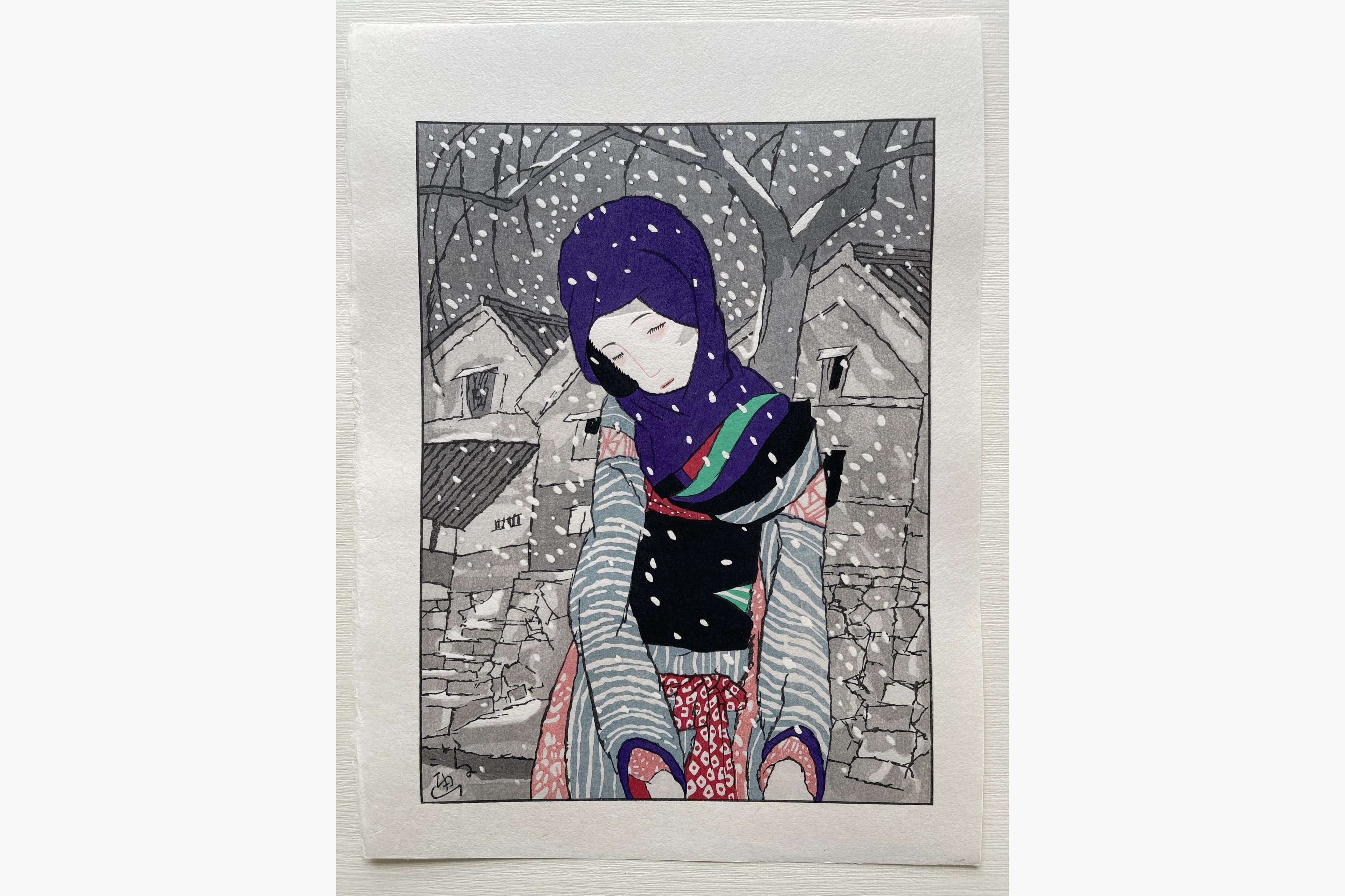 Original woodblock print - Yumeji Takehisa - Legend of the Snowy Night