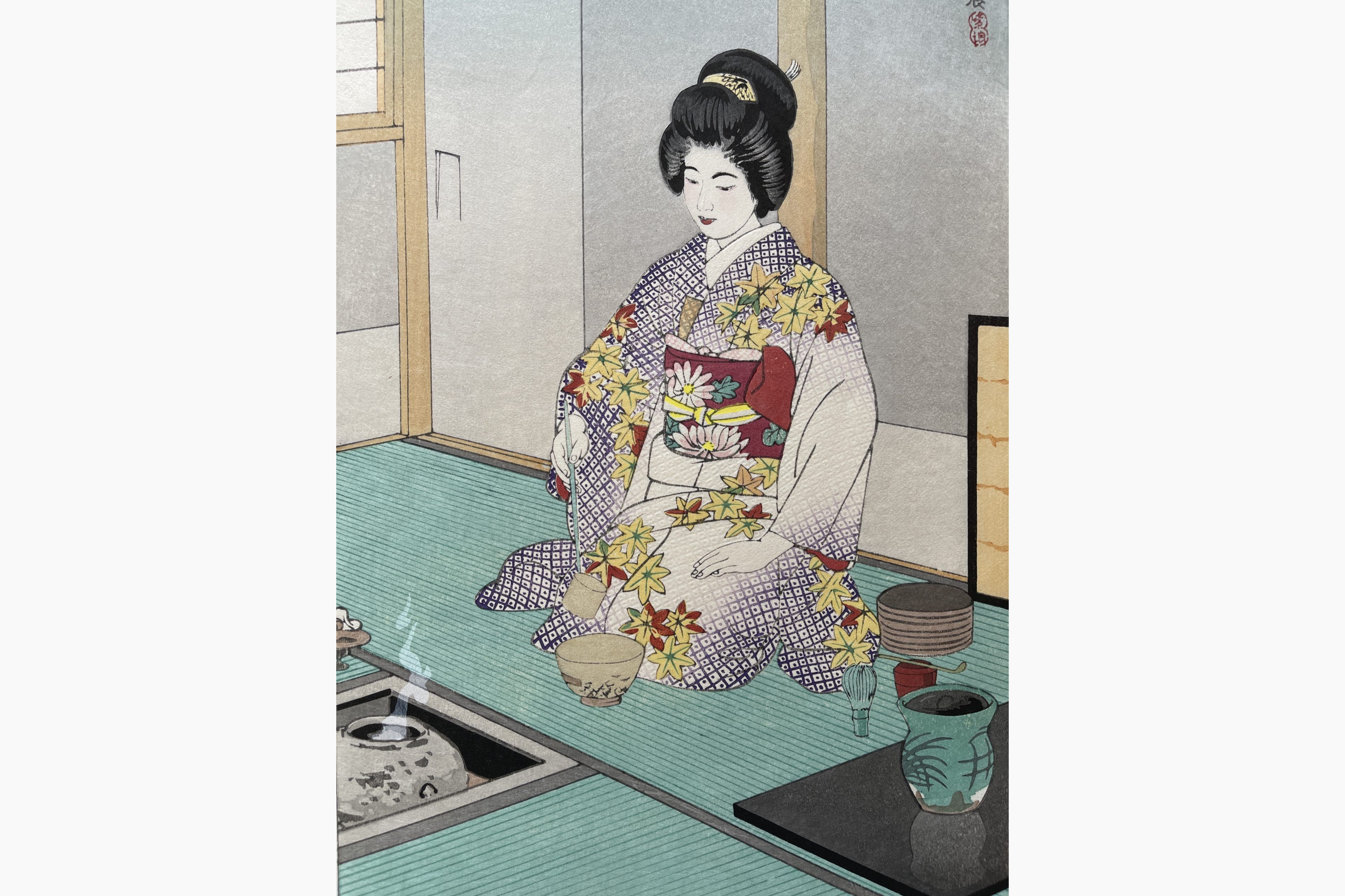 Original woodblock print - Kasamatsu Shiro - Tea Ceremony