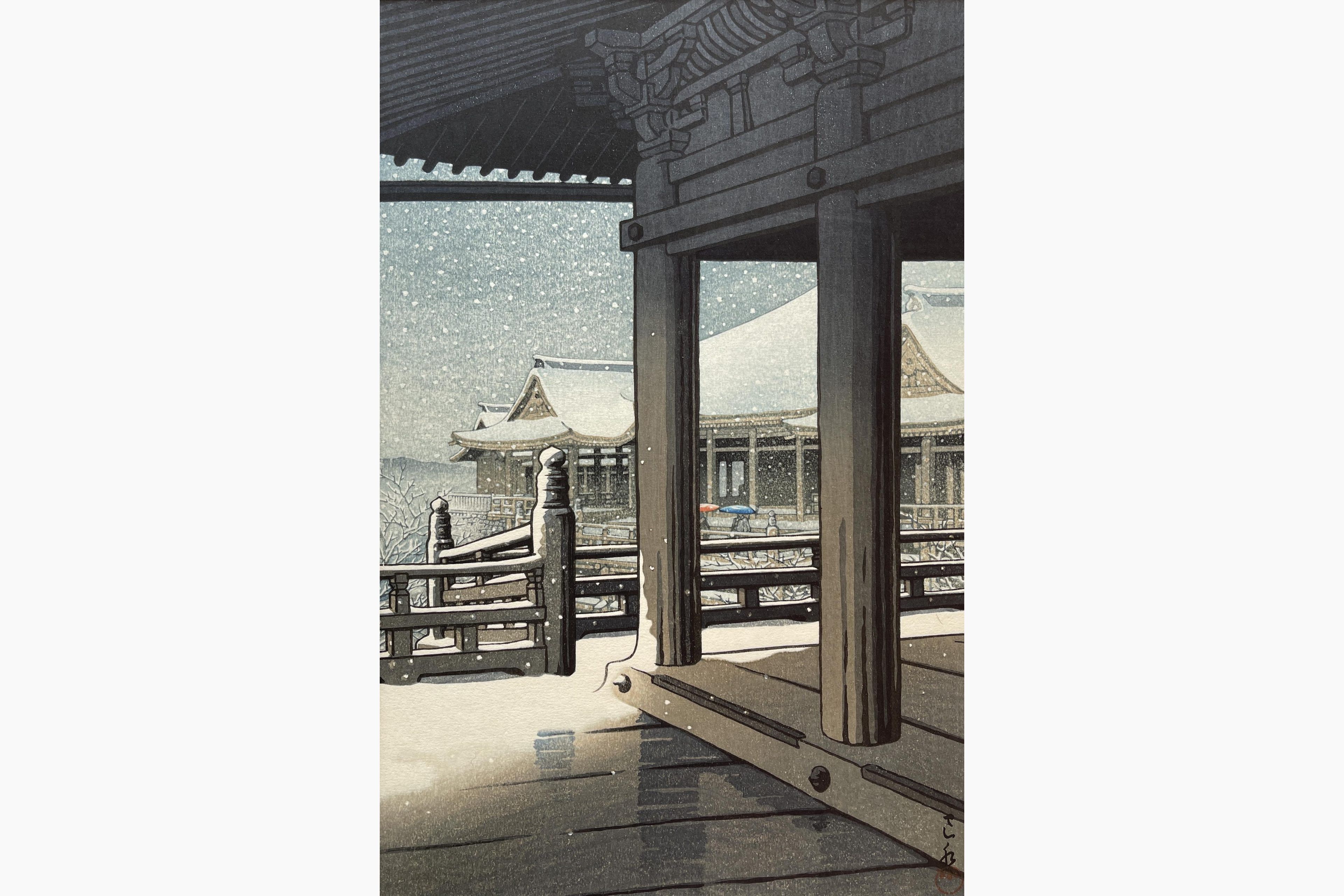 Japanese woodcut - Kawase Hasui - Evening Snowfall at Kiyomizu Temple