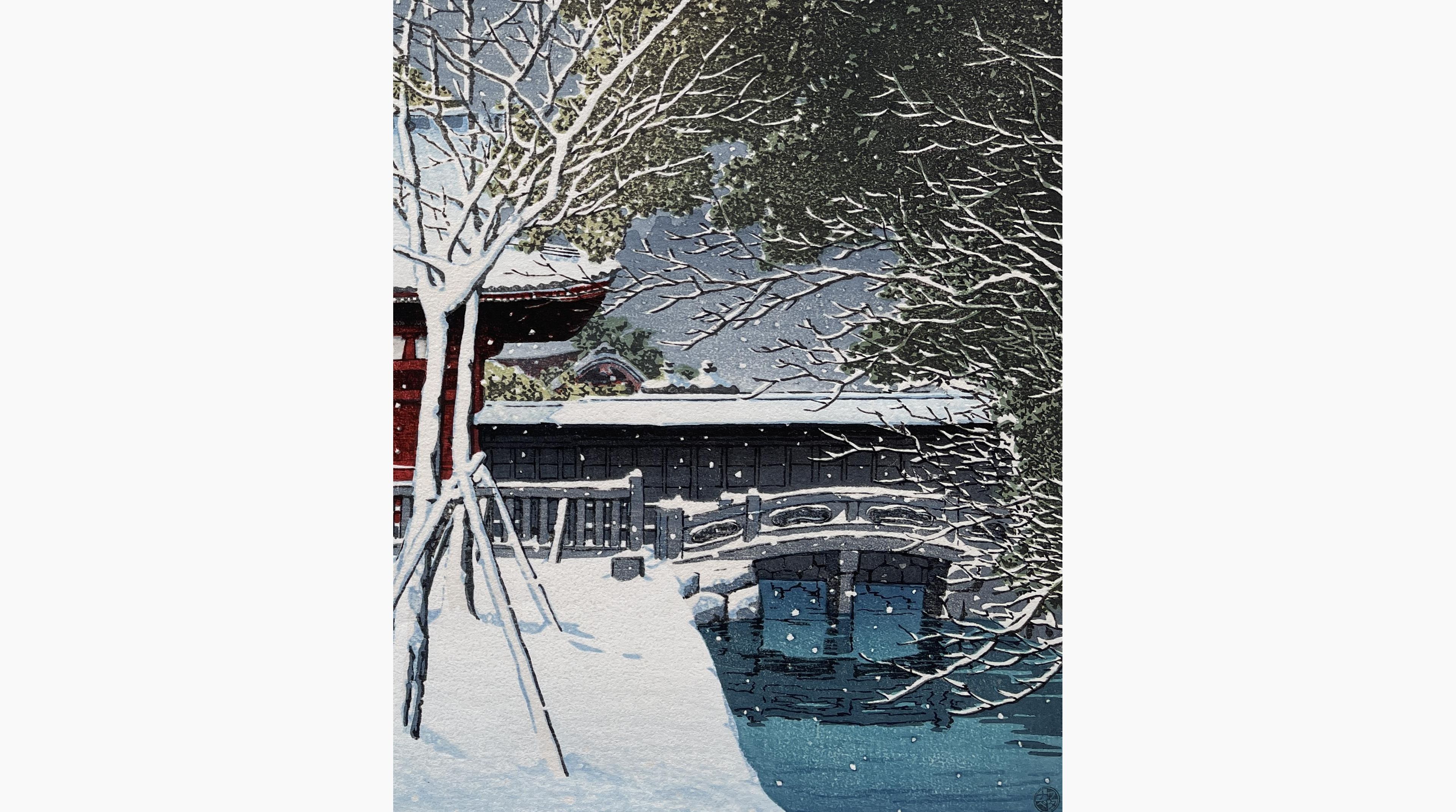 Original Japanese woodblock print - Kawase Hasui - Snow at Shiba Park