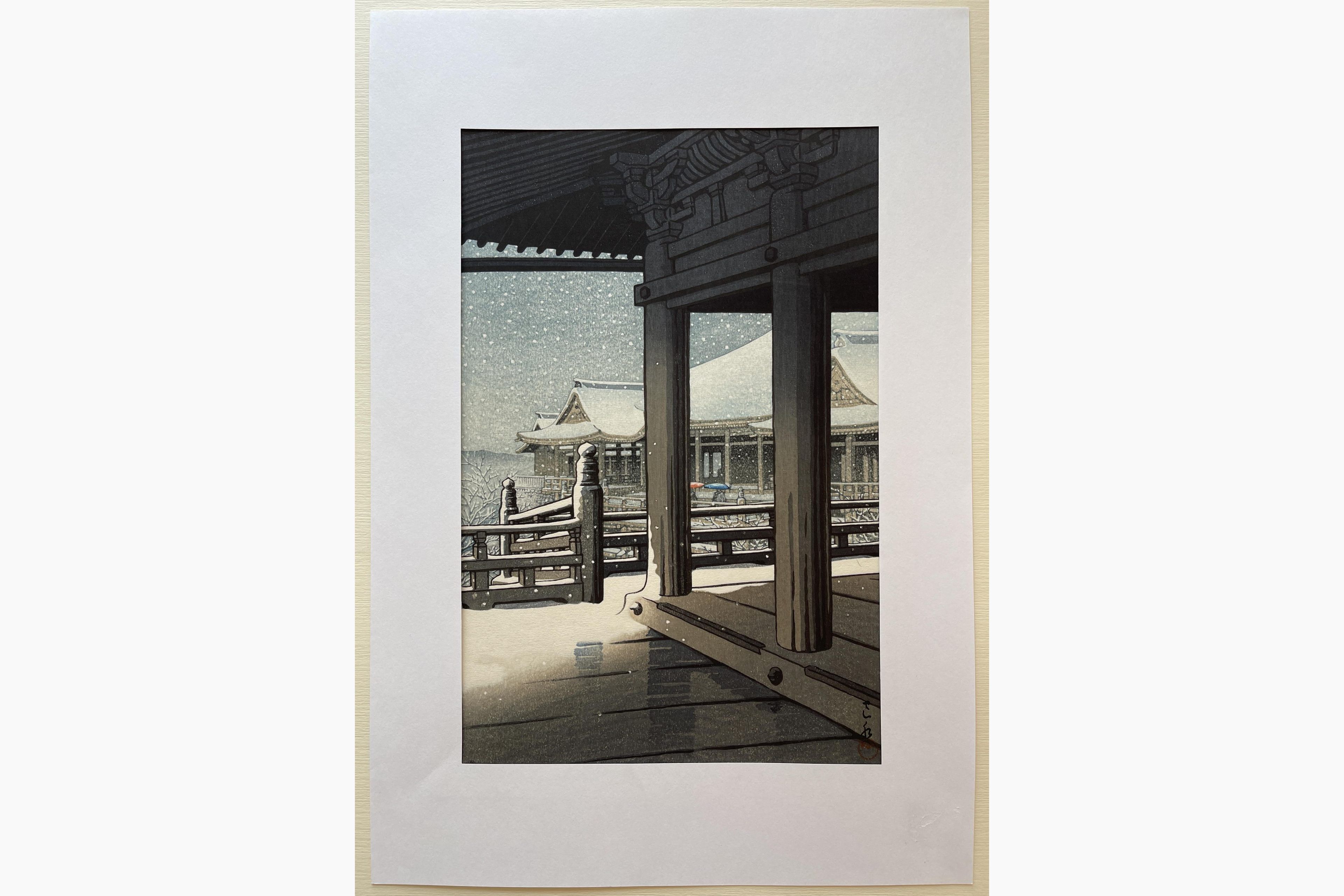 Woodblock print - Kawase Hasui - Evening Snowfall at Kiyomizu Temple