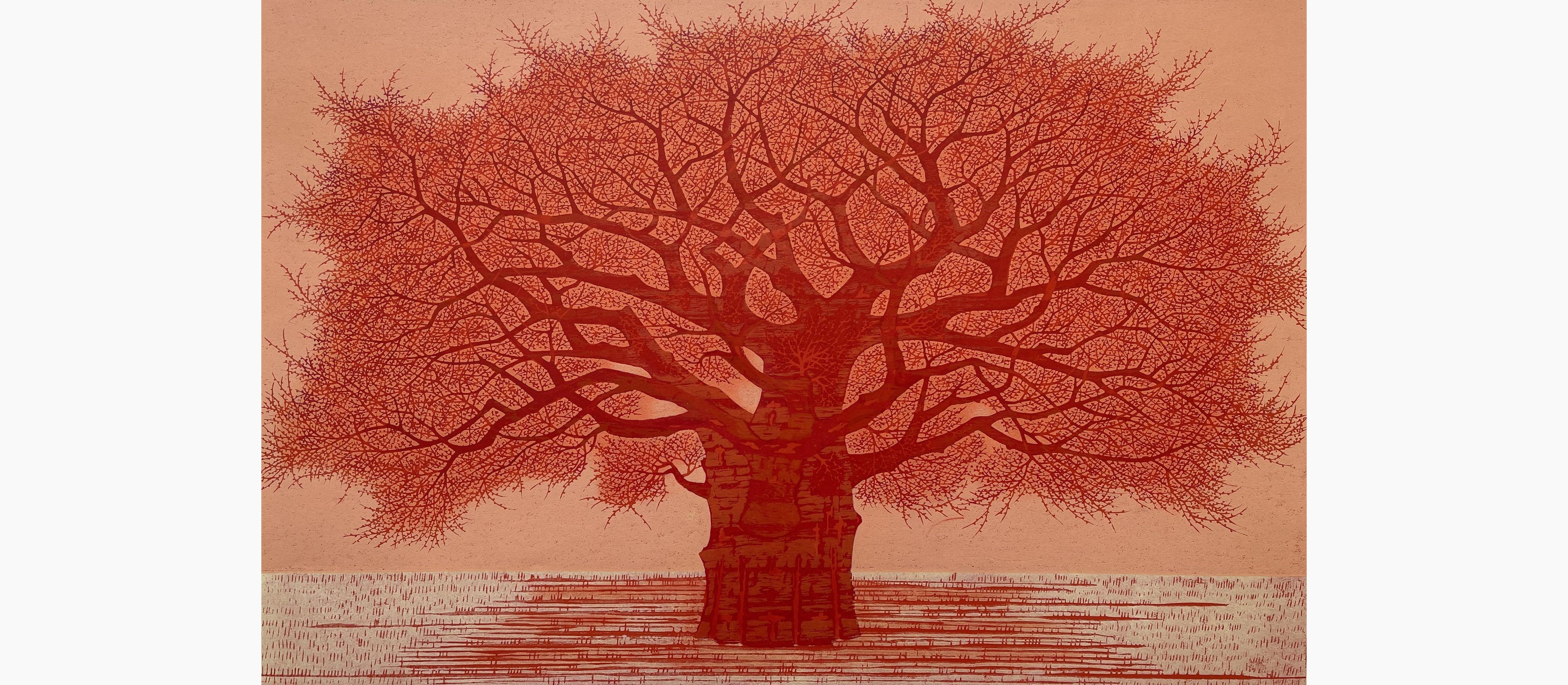 Japanese print - Nishida Tadashige - Deep-Crimson Huge Tree