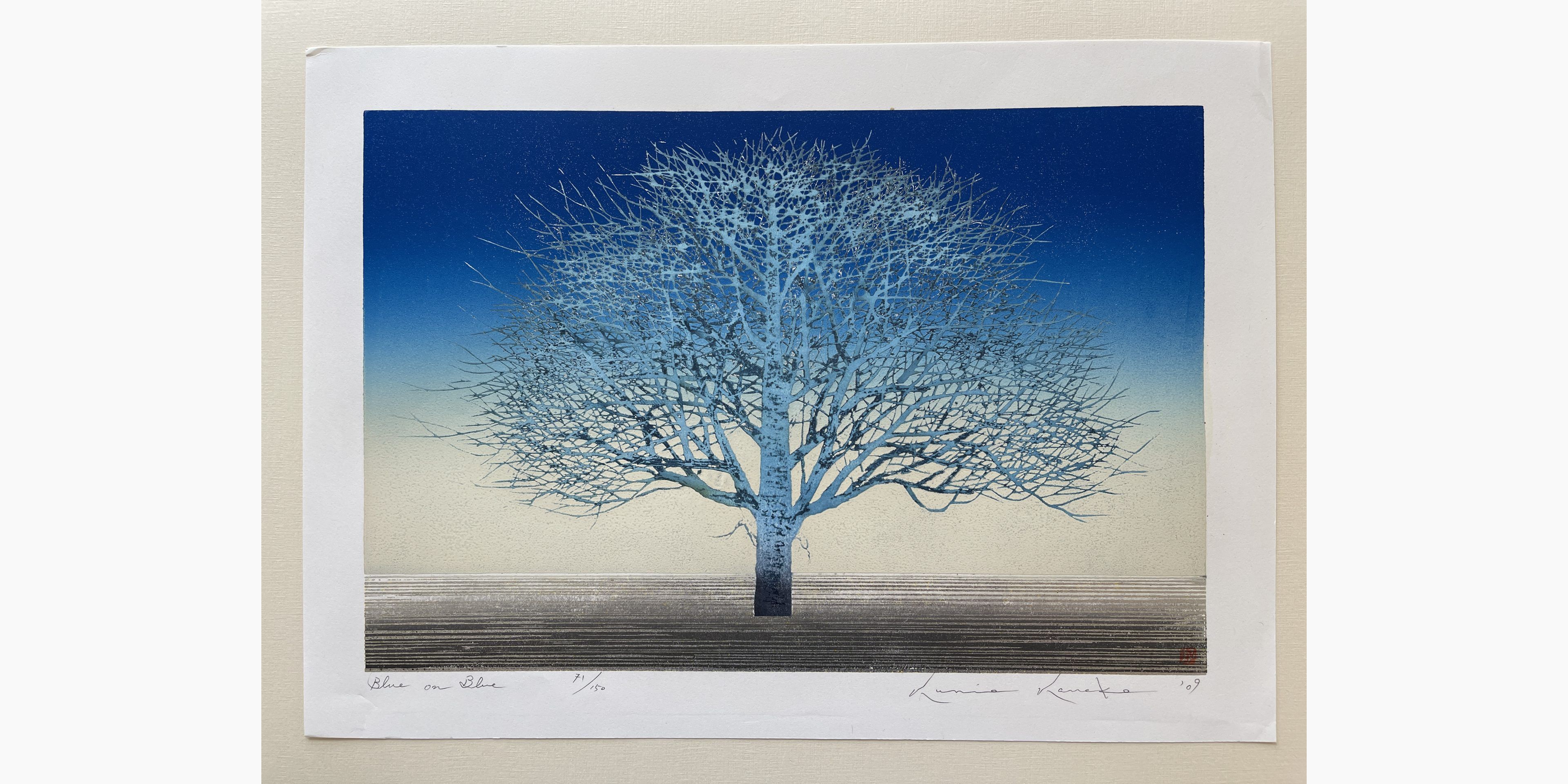 Japanese woodblock print - Kunio Kaneko - Blue On Blue