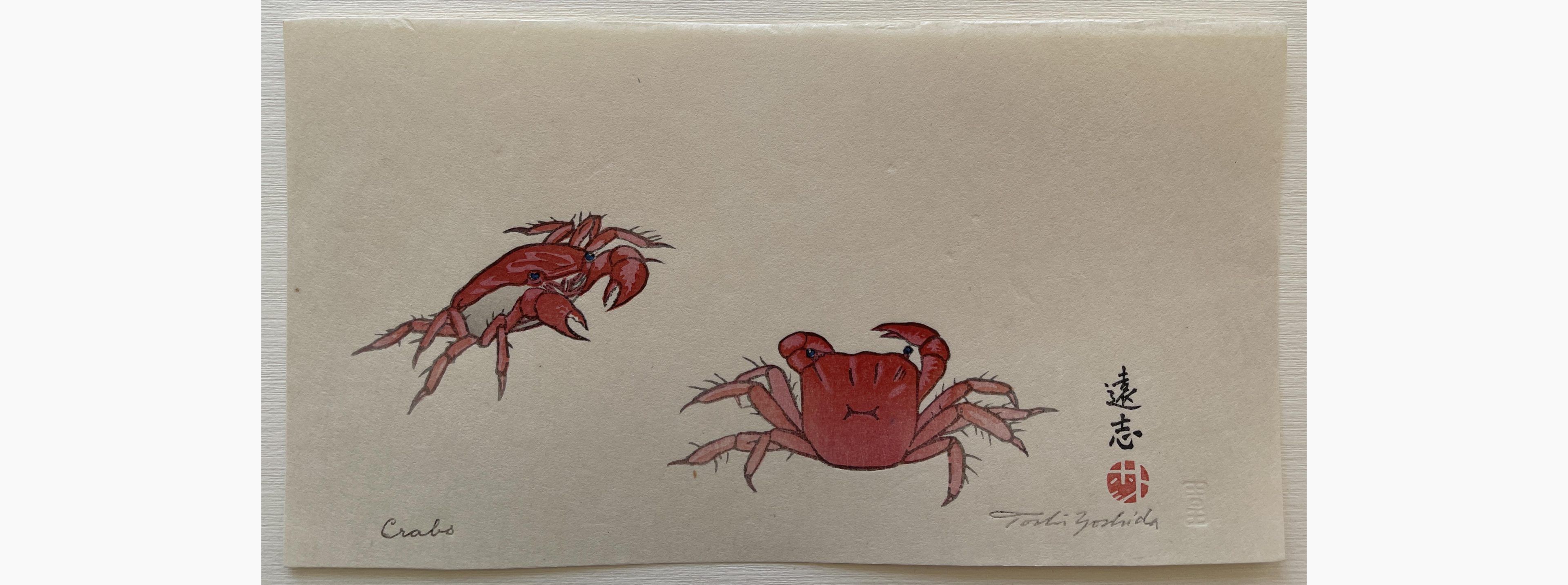 Japanese woodblock print - Toshi Yoshida - Crabs