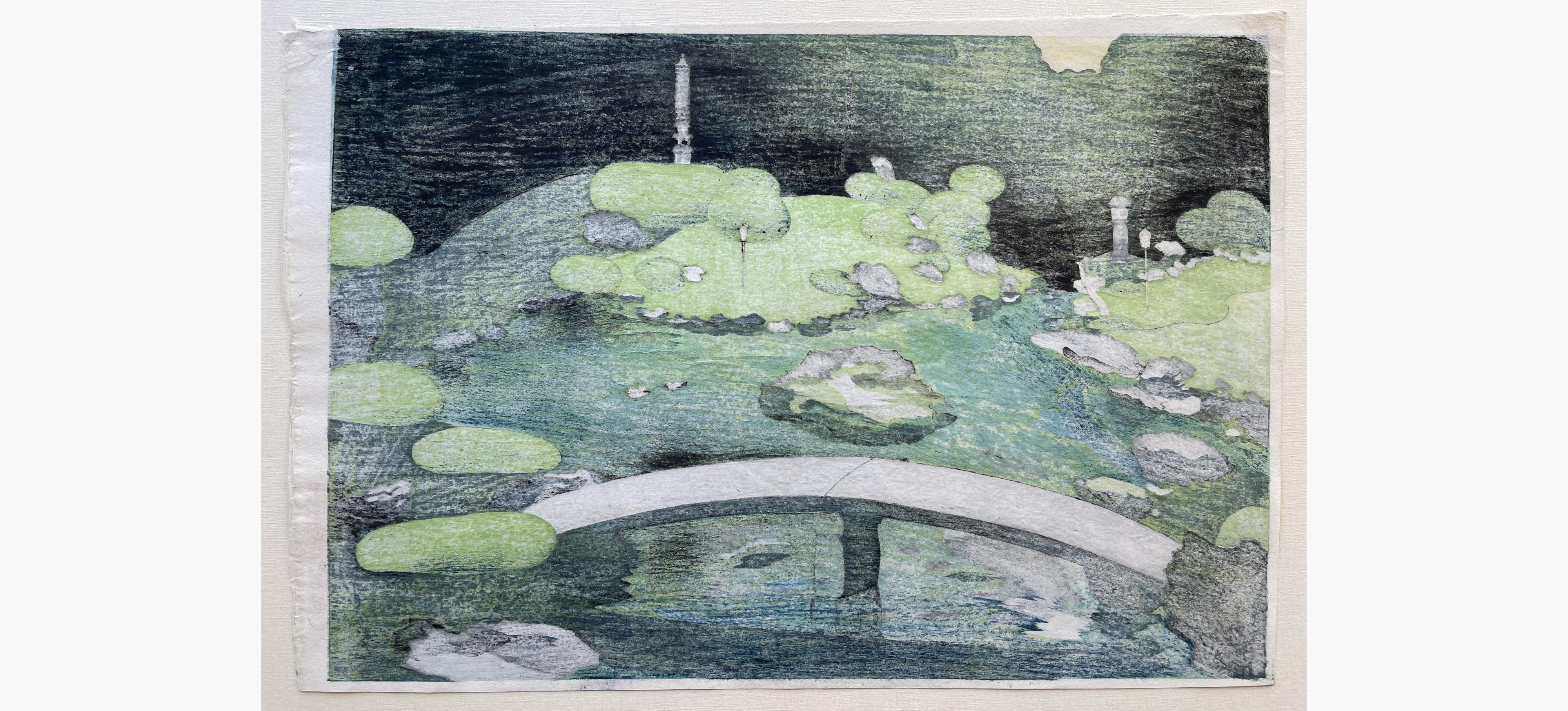 Japanese woodcut - Ohno Bakufu - Seiren-In Garden in Kyoto, Autumn