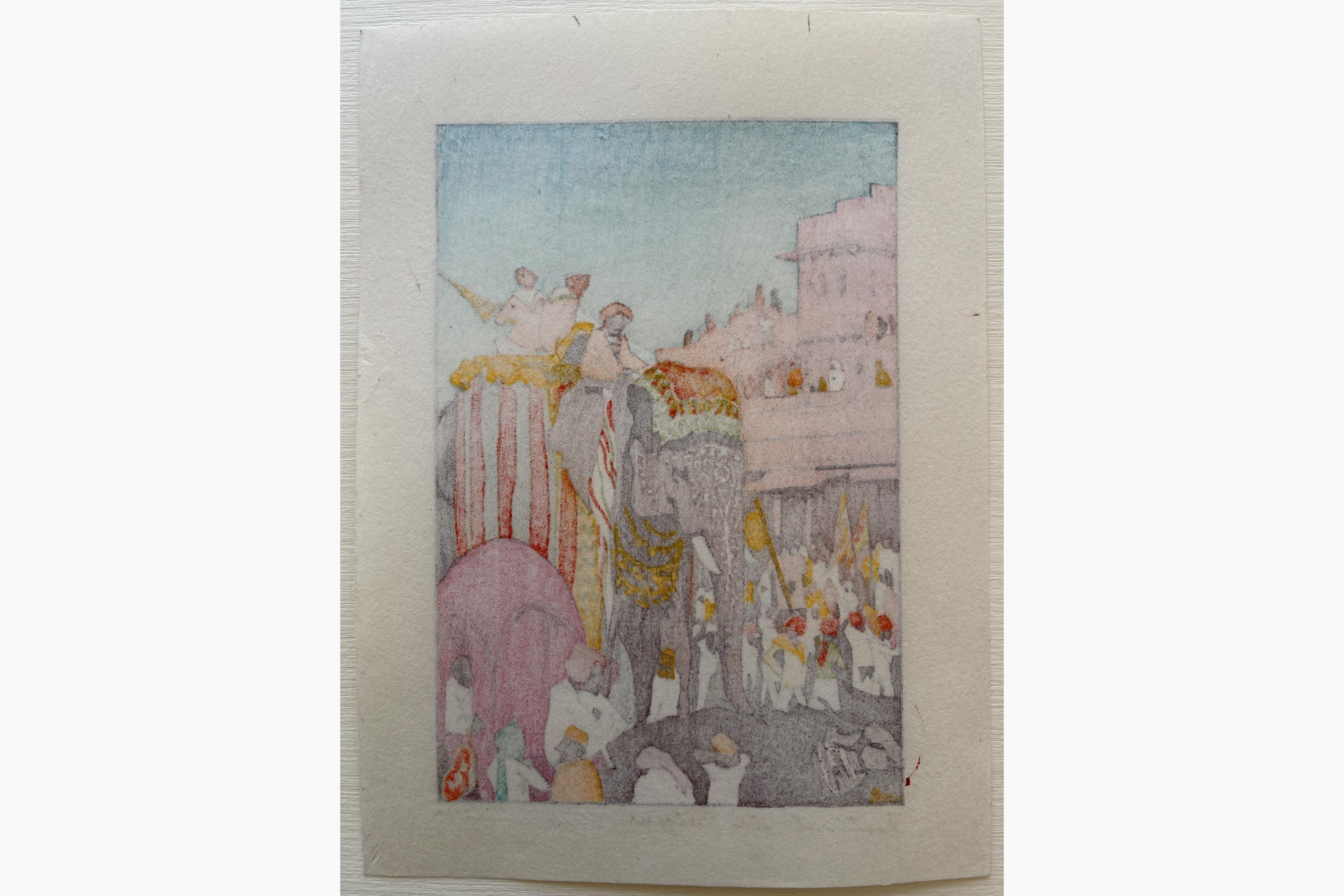 Festival in Jaipur (Signed) - Toshi Yoshida - Japanese