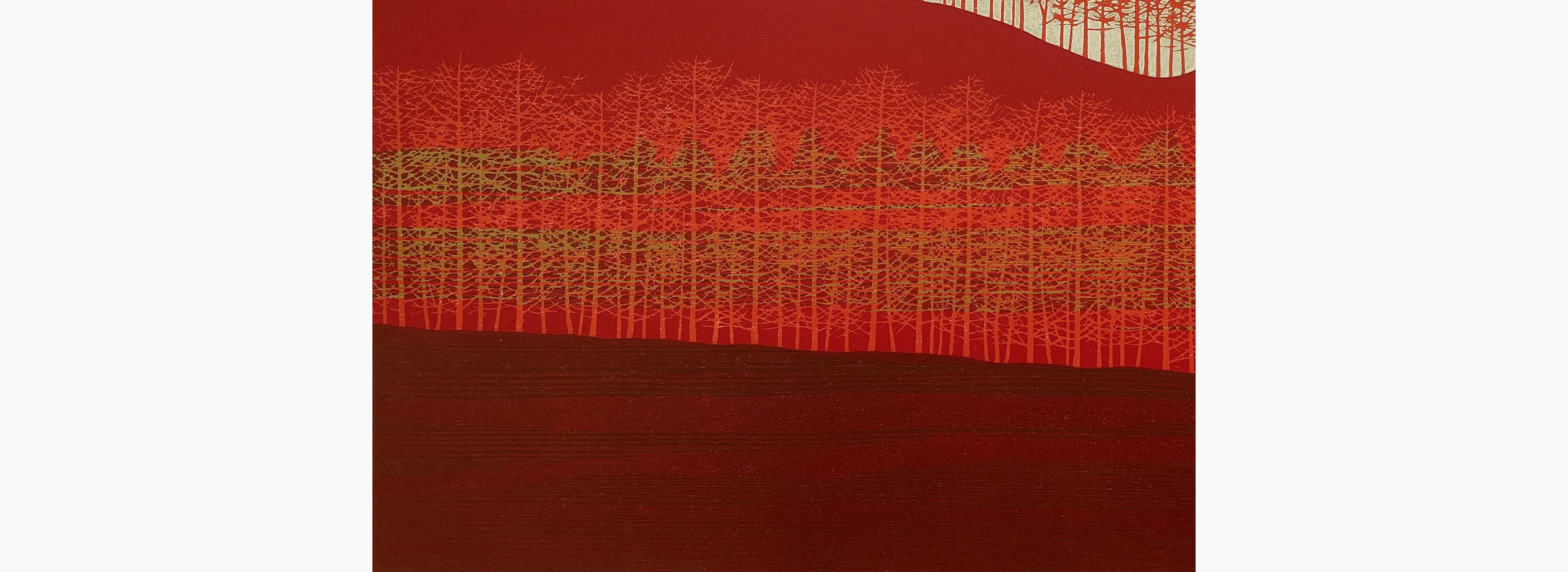 Original Japanese woodblock print - Nishida Tadashige - Lines of Trees