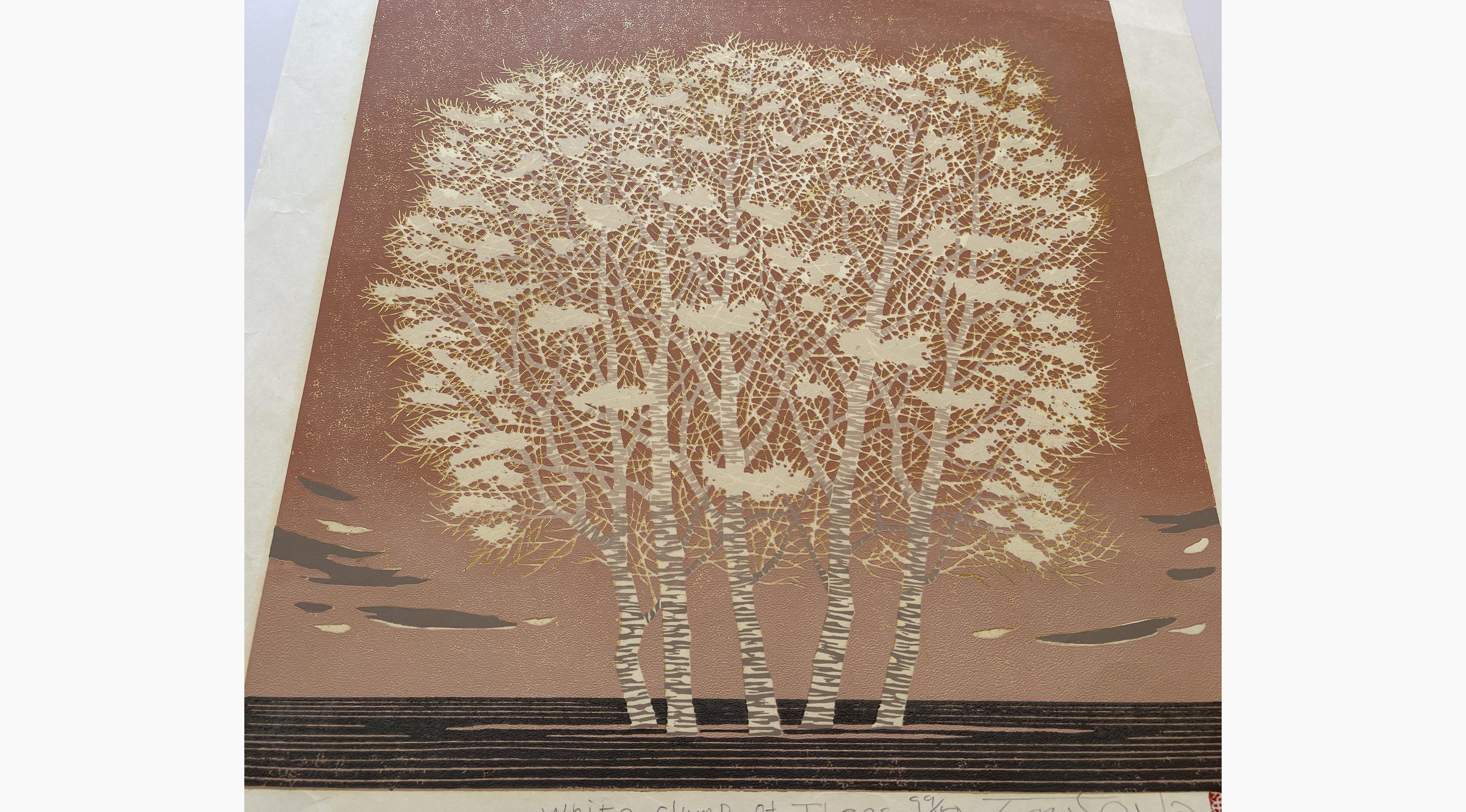 Original Japanese woodblock print - Nishida Tadashige - White Clump of Trees