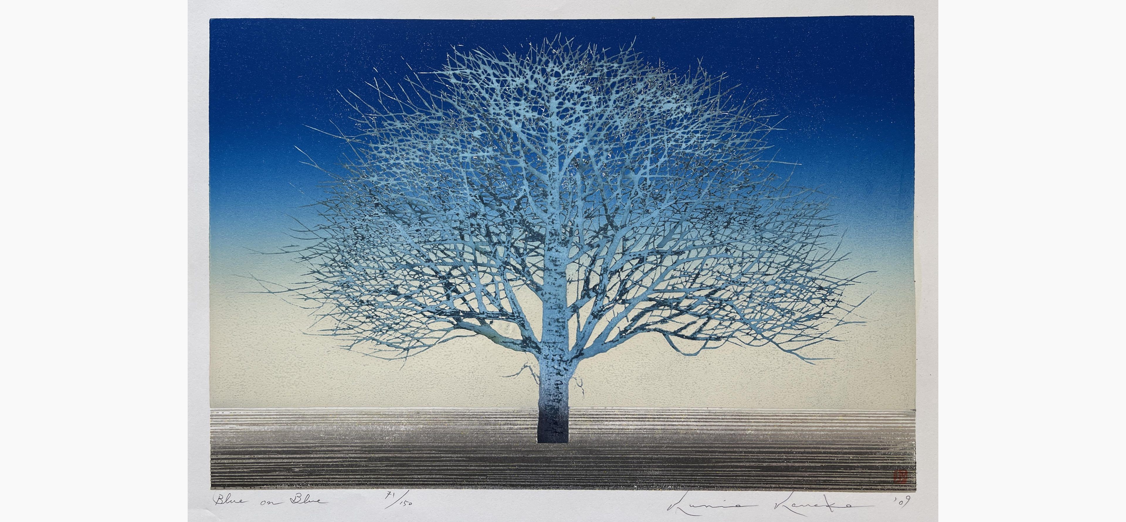 Original woodblock print - Kunio Kaneko - Blue On Blue