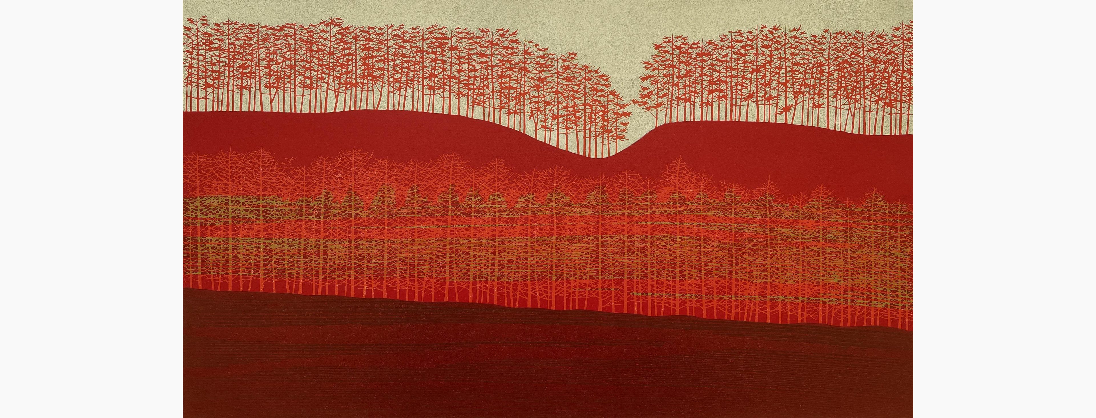 Original woodblock print - Nishida Tadashige - Lines of Trees