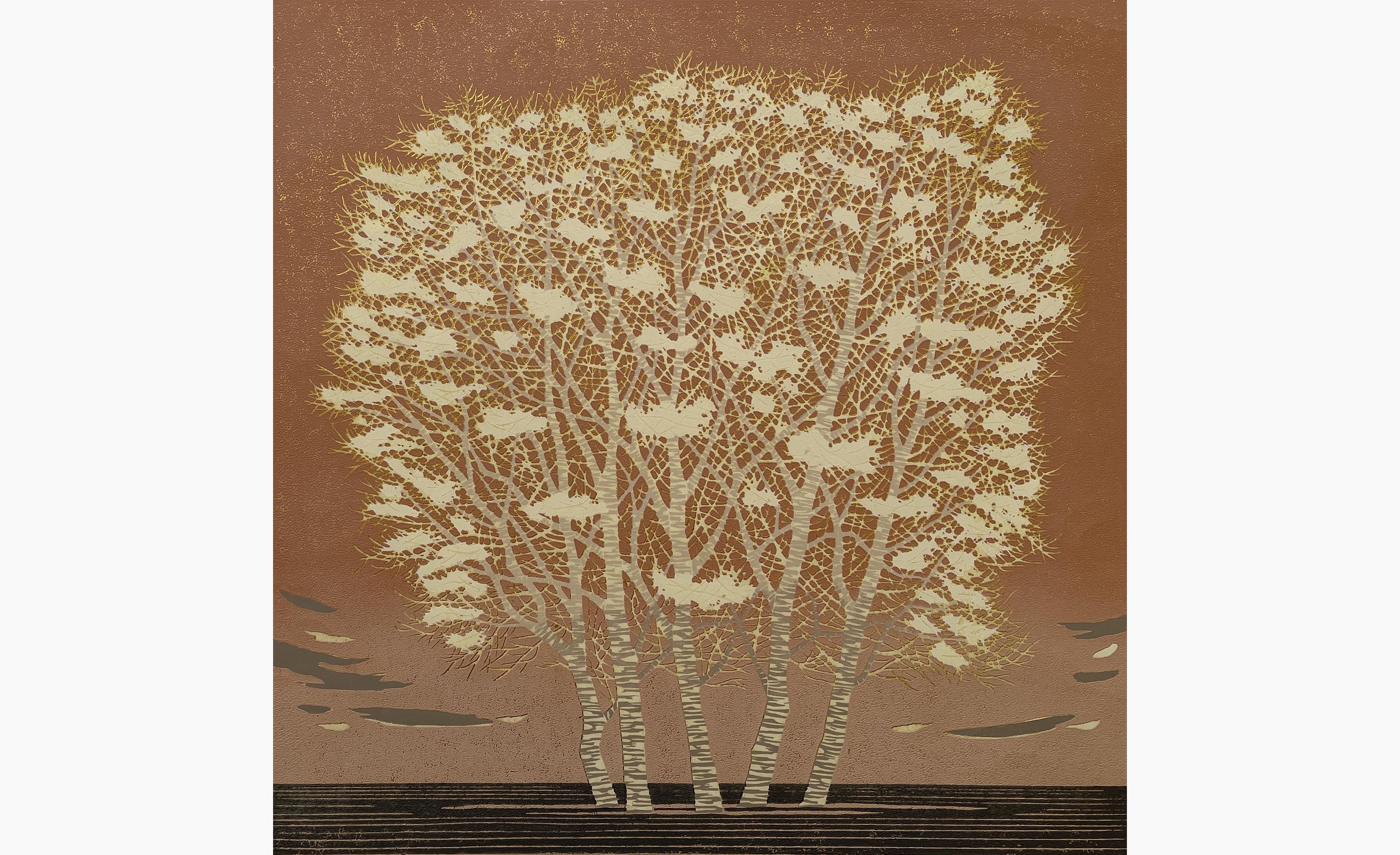 Original woodblock print - Nishida Tadashige - White Clump of Trees