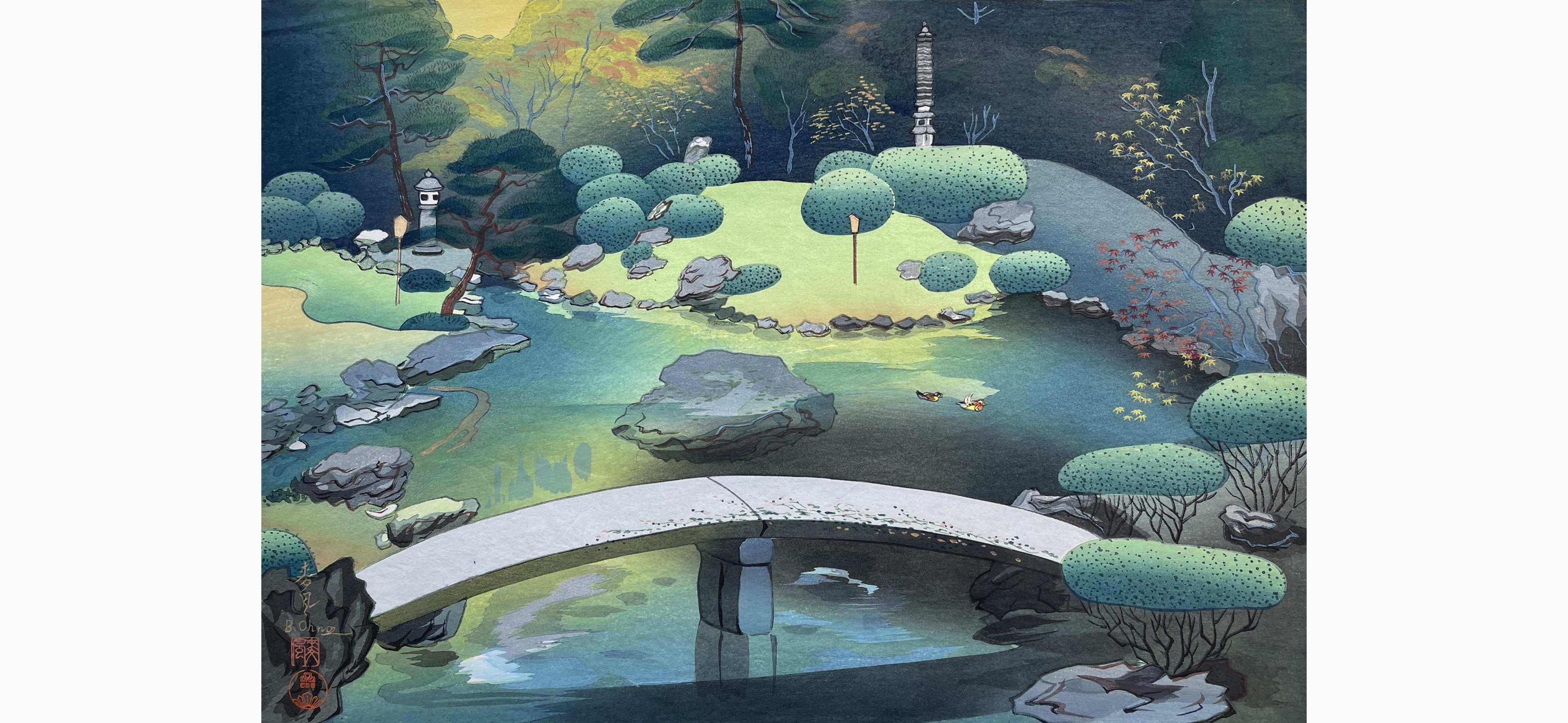 Original woodblock print - Ohno Bakufu - Seiren-In Garden in Kyoto, Autumn
