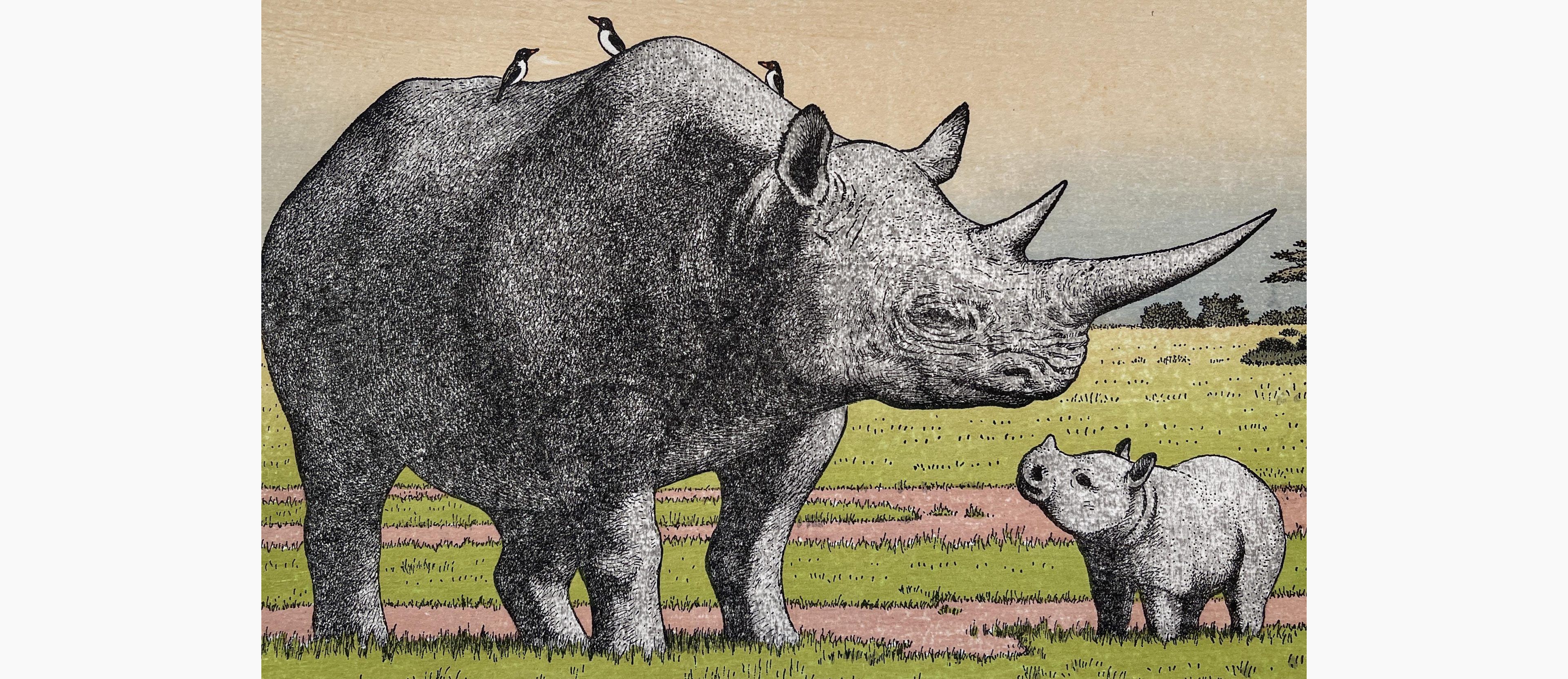 Woodblock print - Toshi Yoshida - Rhinoceros