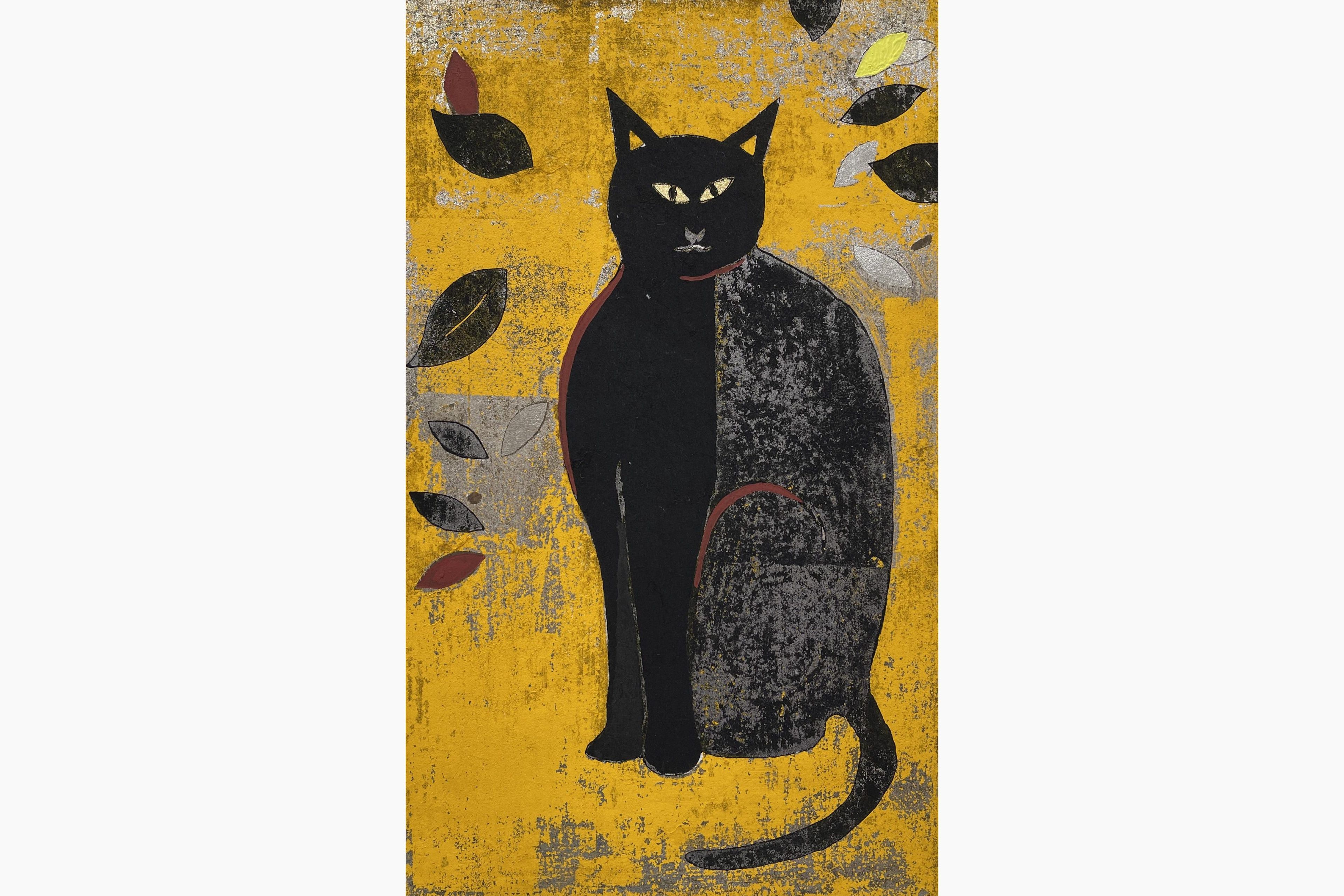 Woodblock print - Yoshiharu Kimura - Black Cat