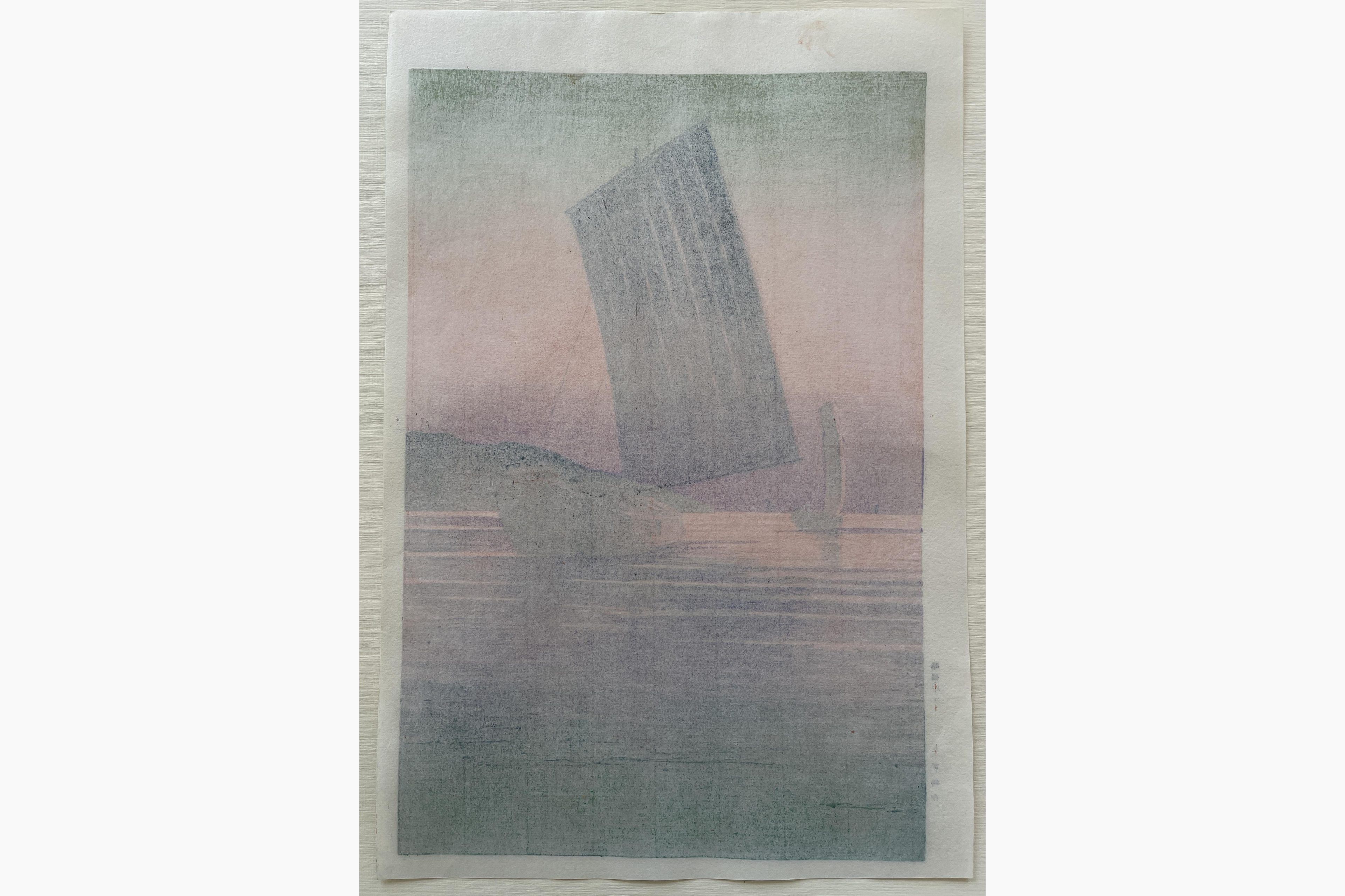 Woodblock print - Ito Yuhan - Boats in the Sunset Glow