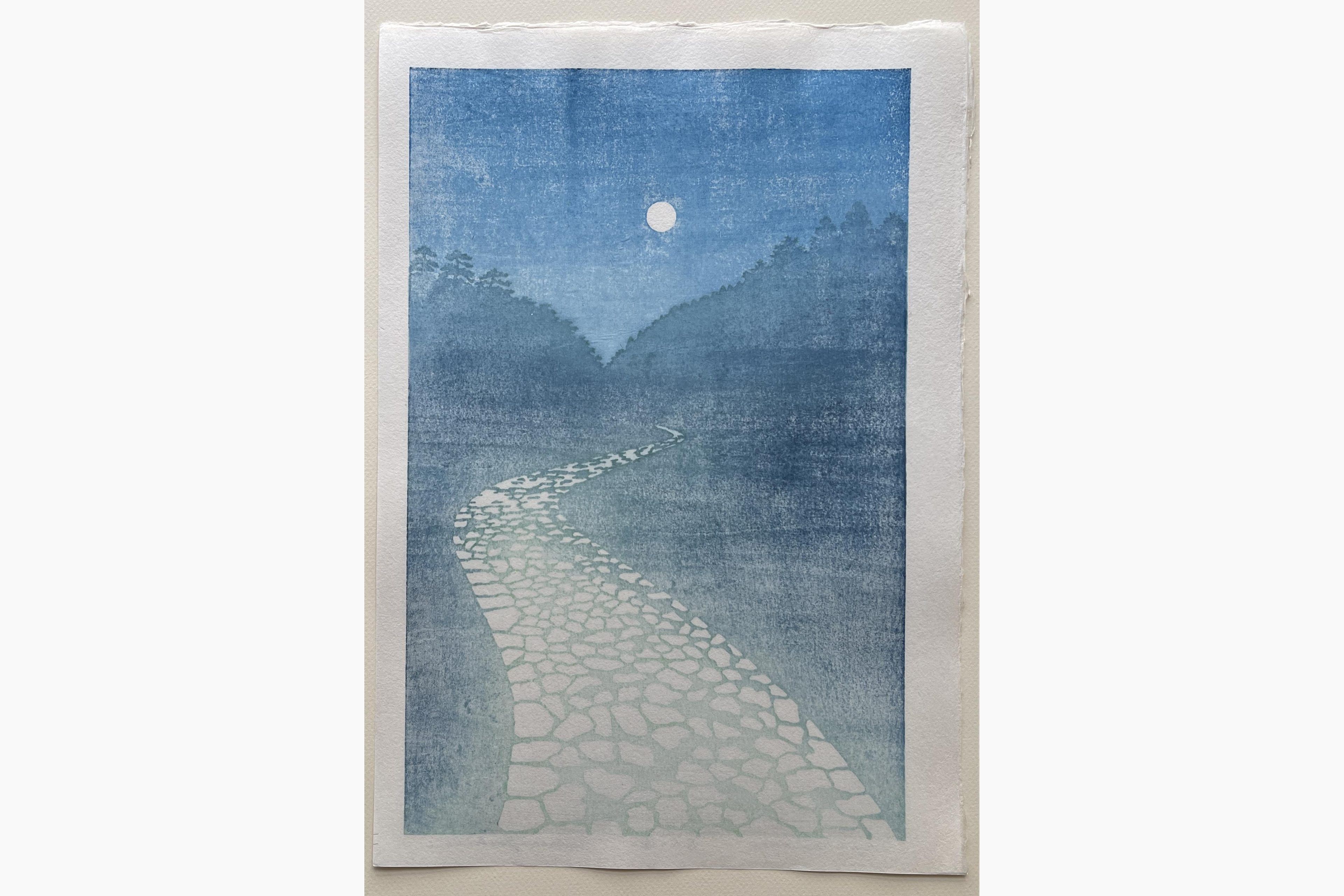 Japanese print - Tsukasa Yoshida - Way to the Moon