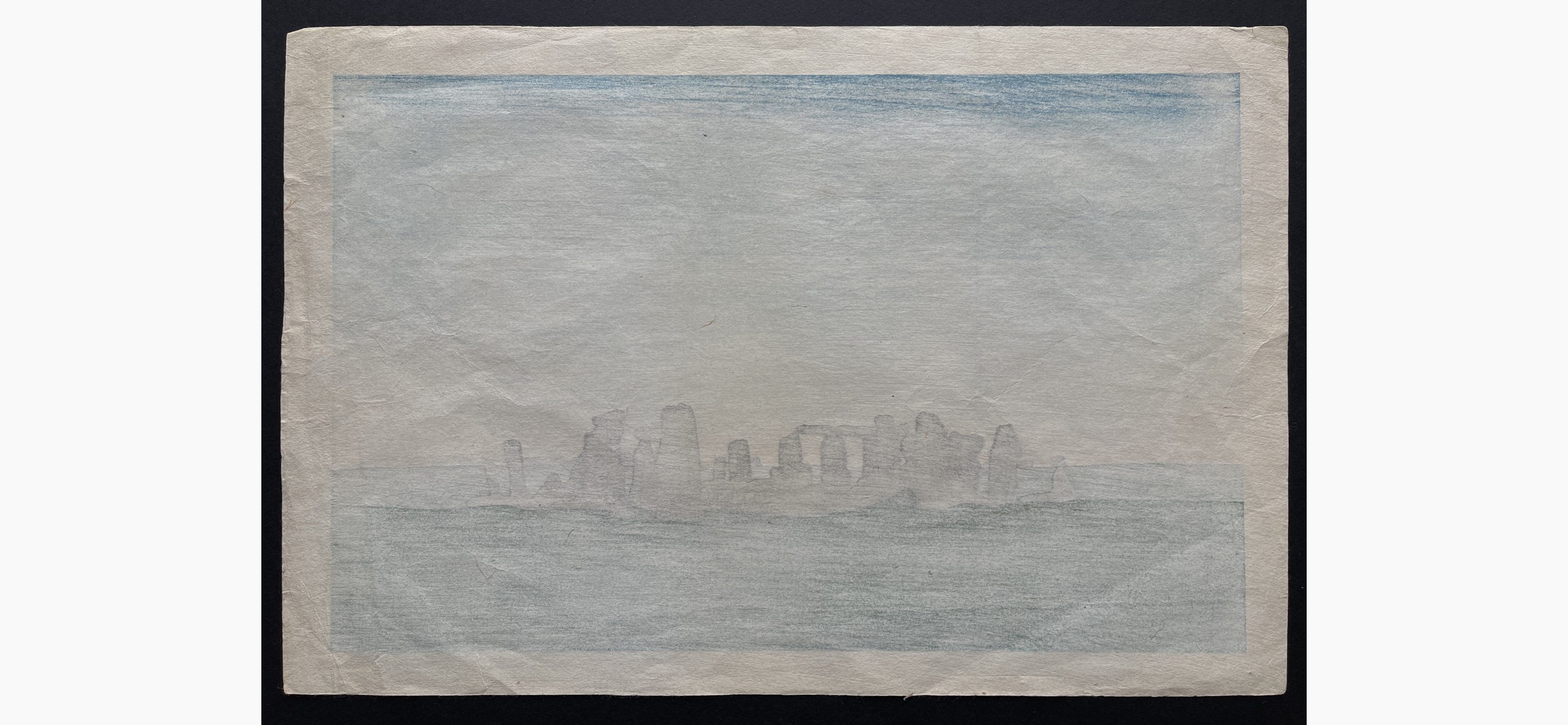 Japanese print - Yoshijiro Urushibara - Stonehenge at dawn