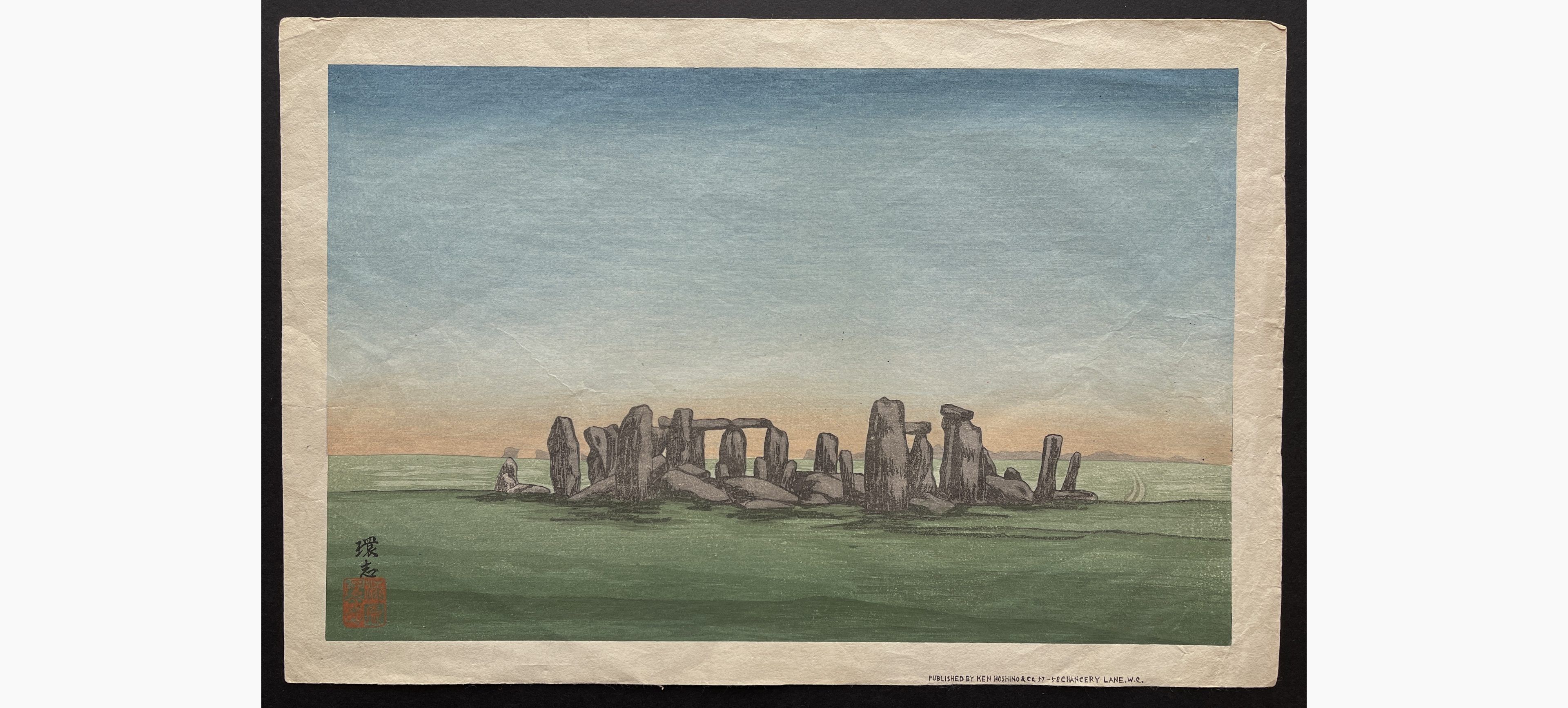 Japanese woodblock print - Yoshijiro Urushibara - Stonehenge at dawn