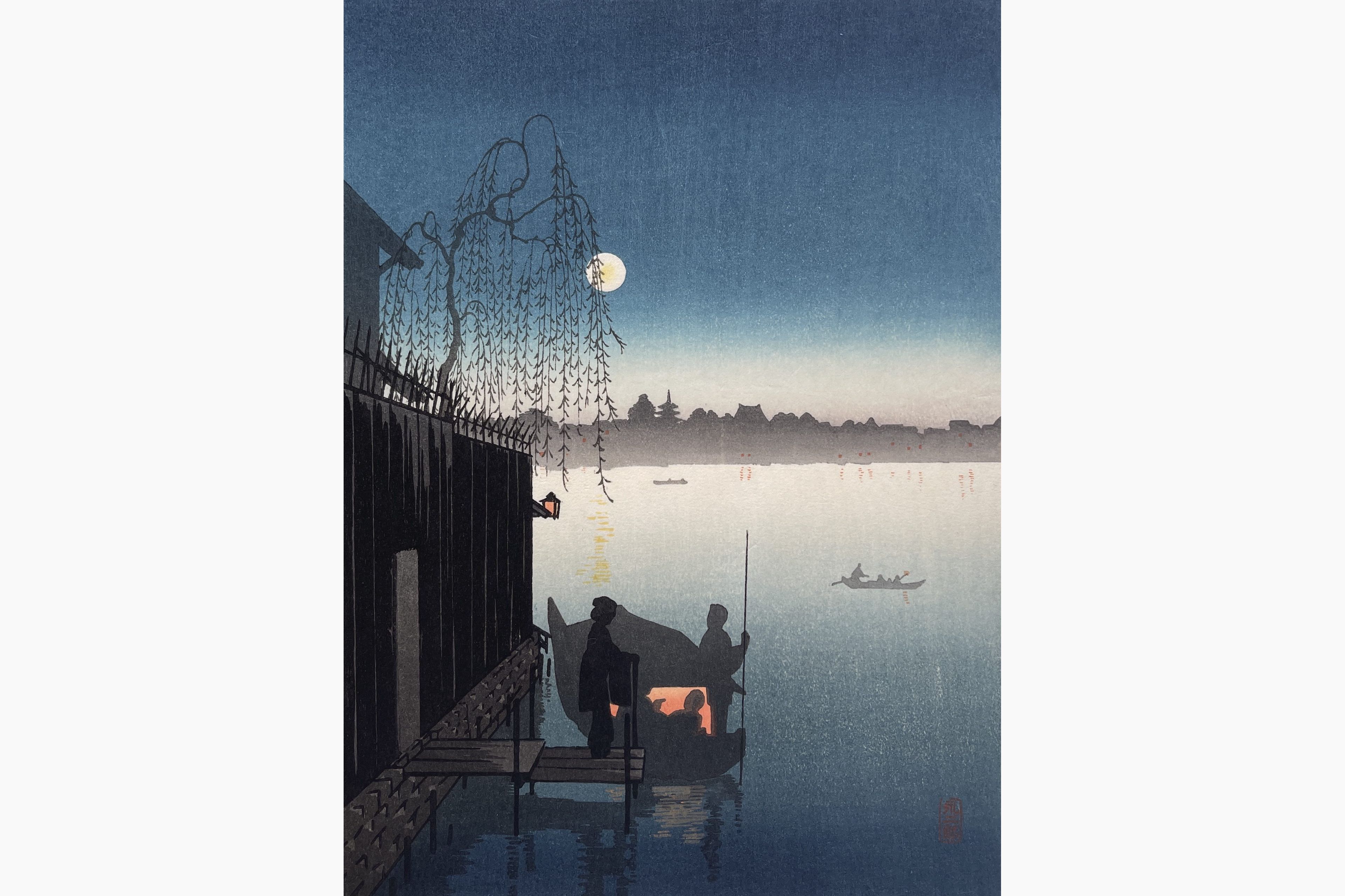 Original woodblock print - Eijiro Kobayashi - Evening Cool on Sumida