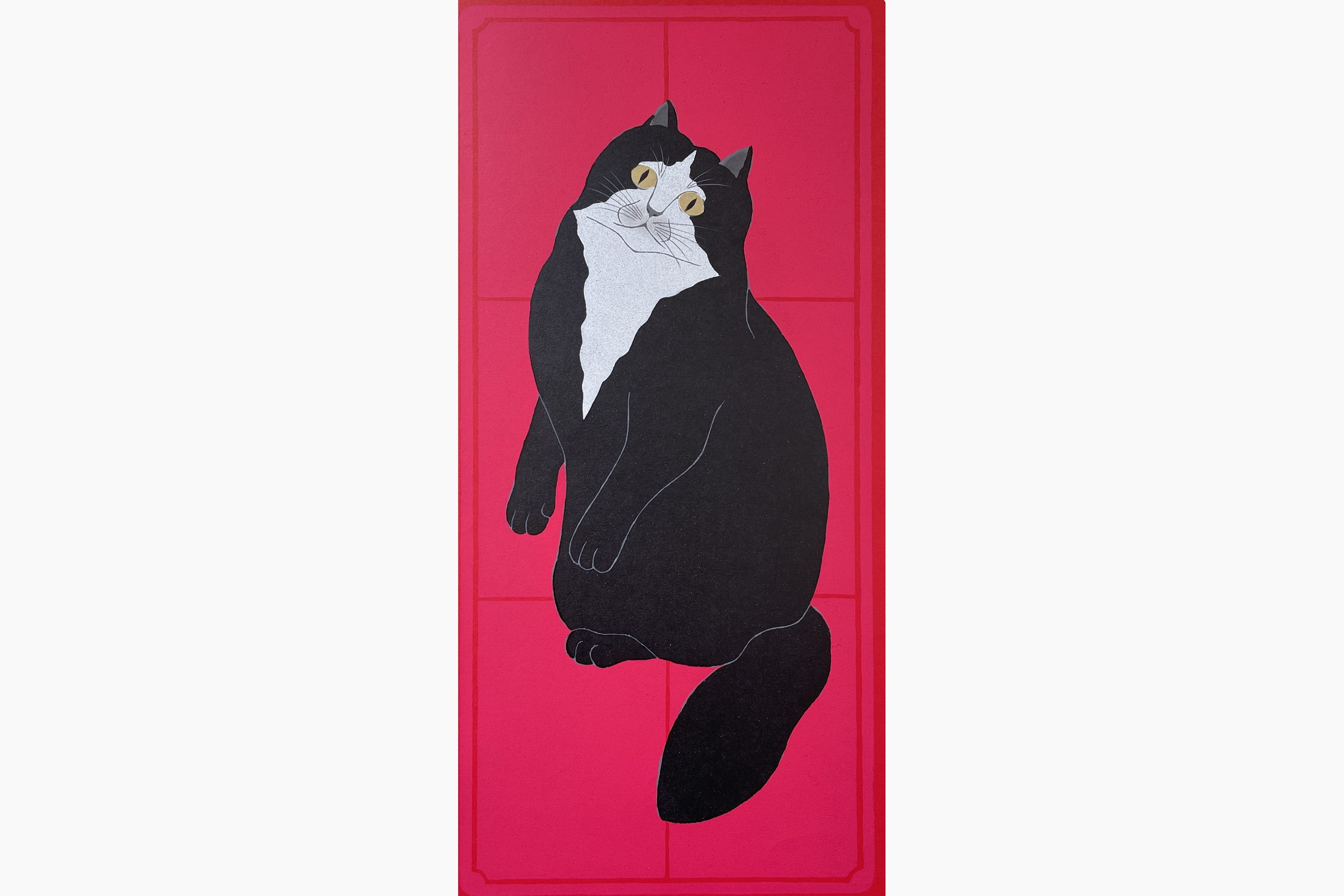 Original woodblock print - Nishida Tadashige - Cat Poses 14 - Black Cat