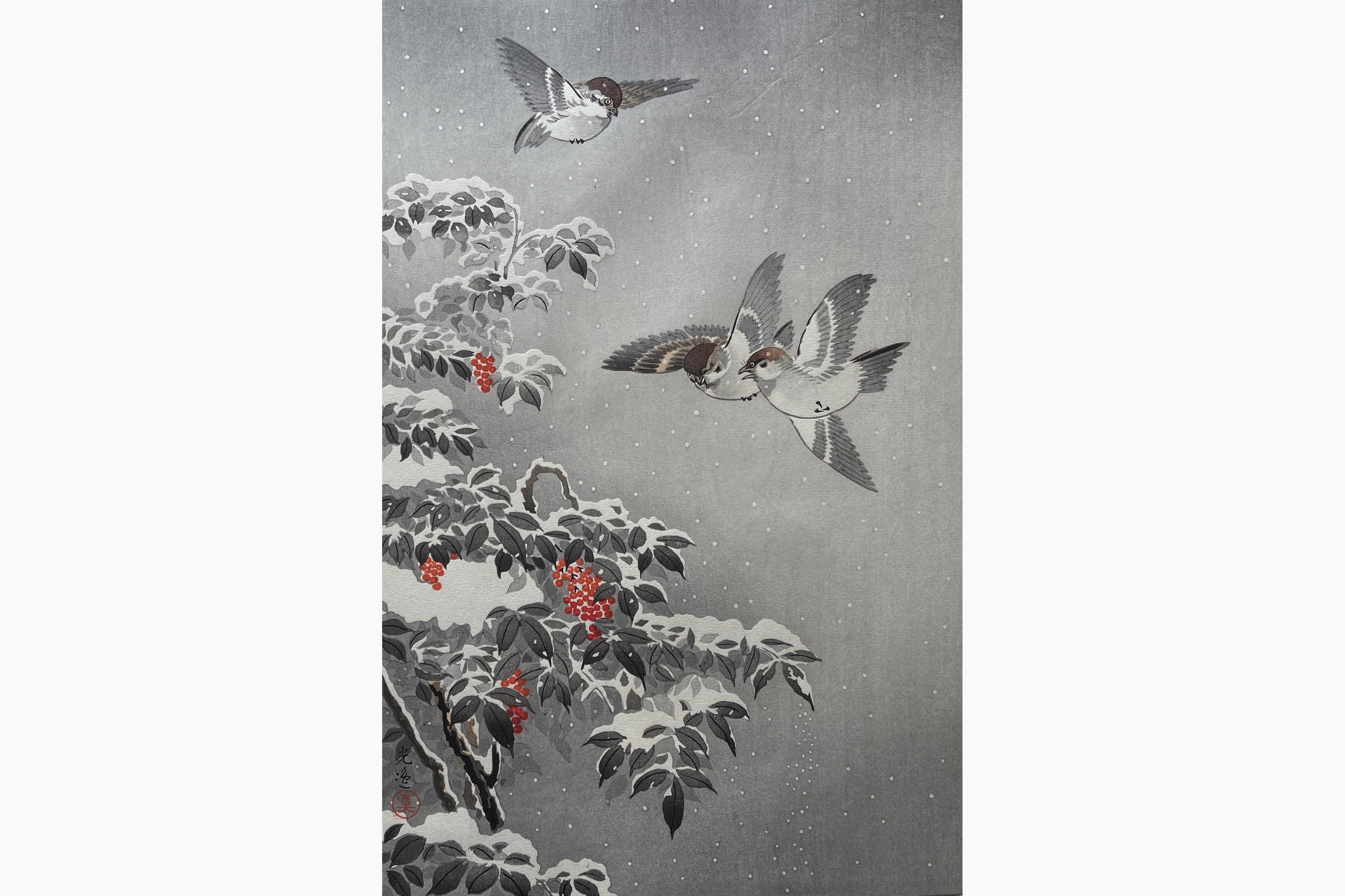 Original woodblock print - Tsuchiya Koitsu - Sparrow