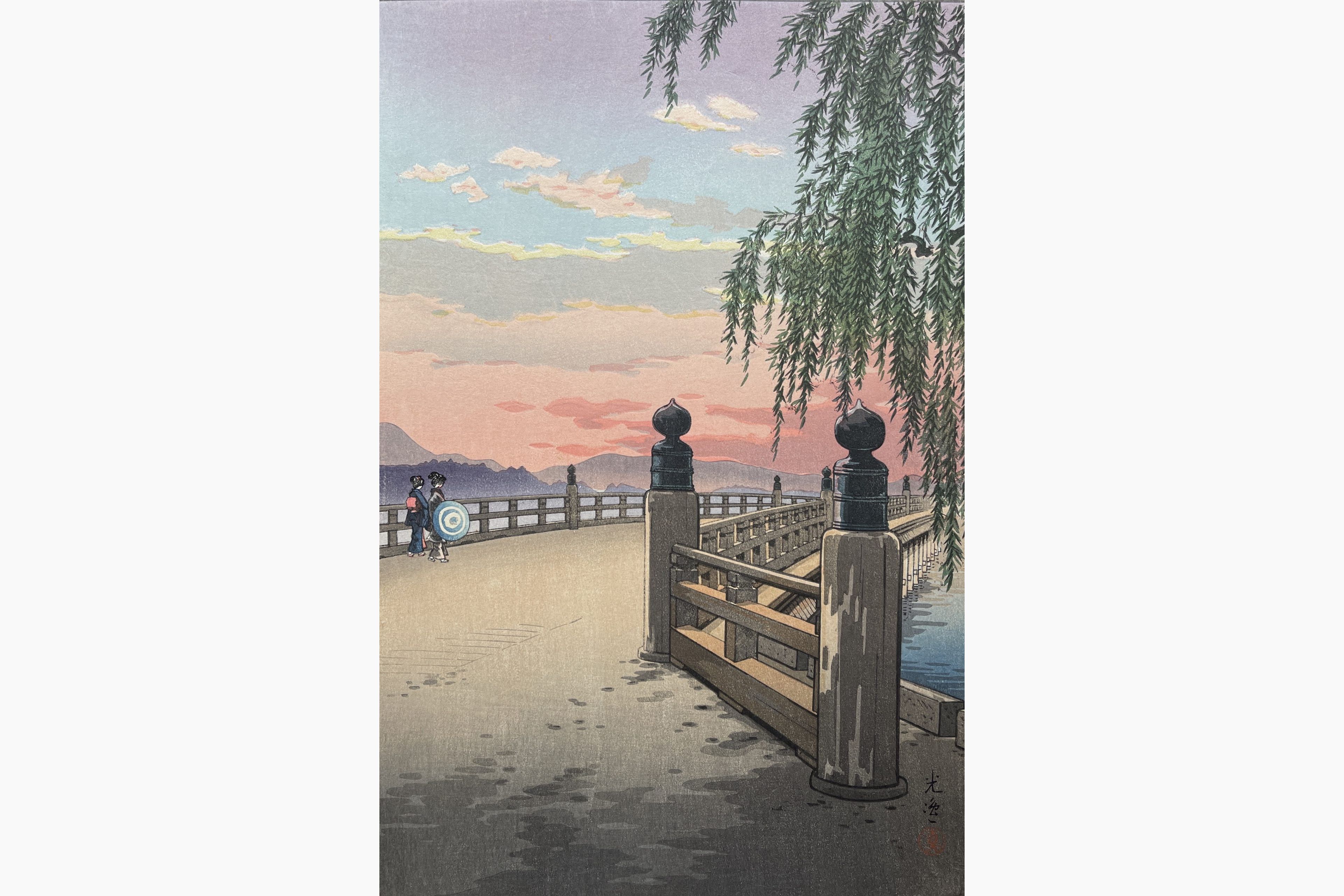 Original woodblock print - Tsuchiya Koitsu - Evening Glow at Seta