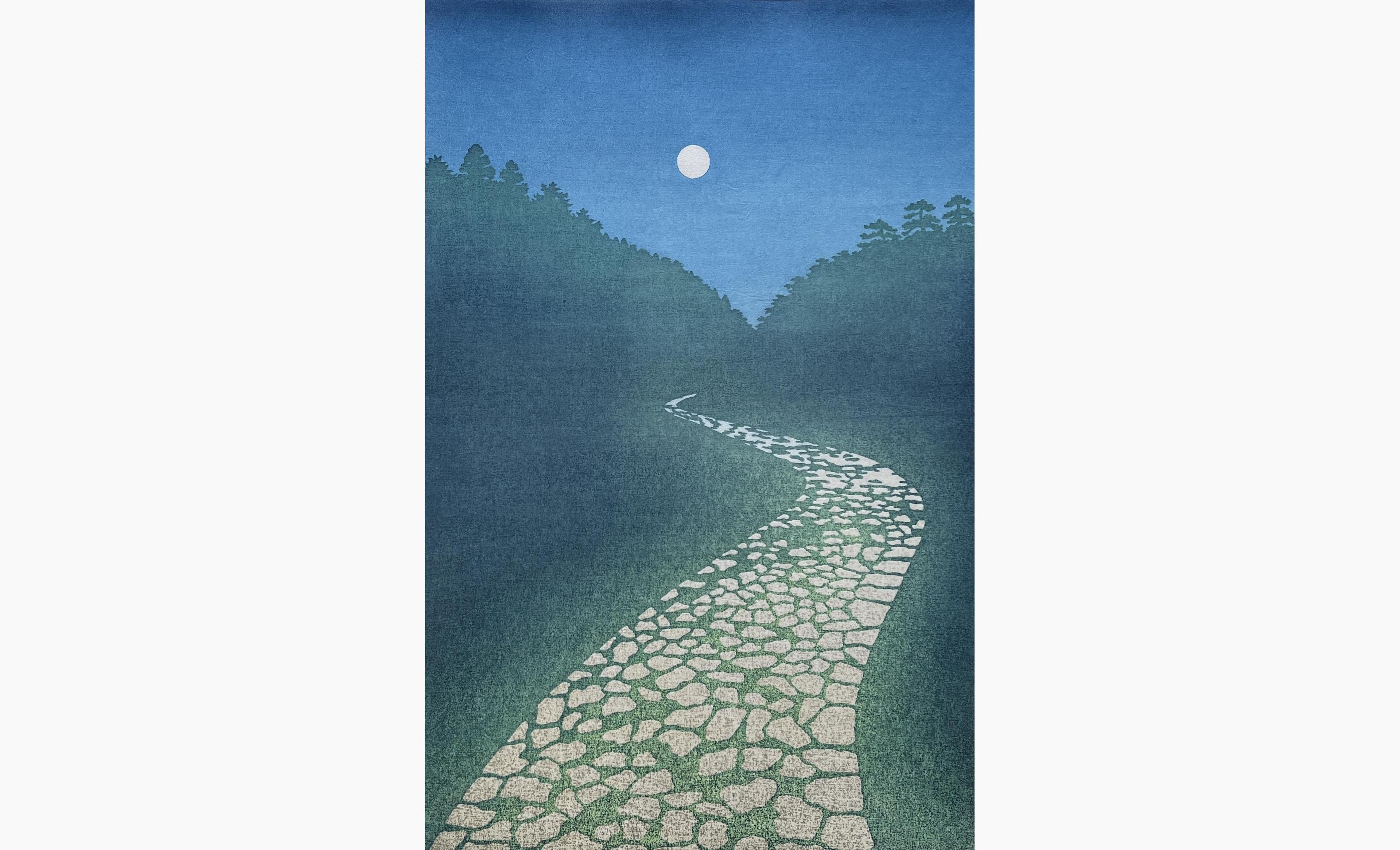 Original woodblock print - Tsukasa Yoshida - Way to the Moon