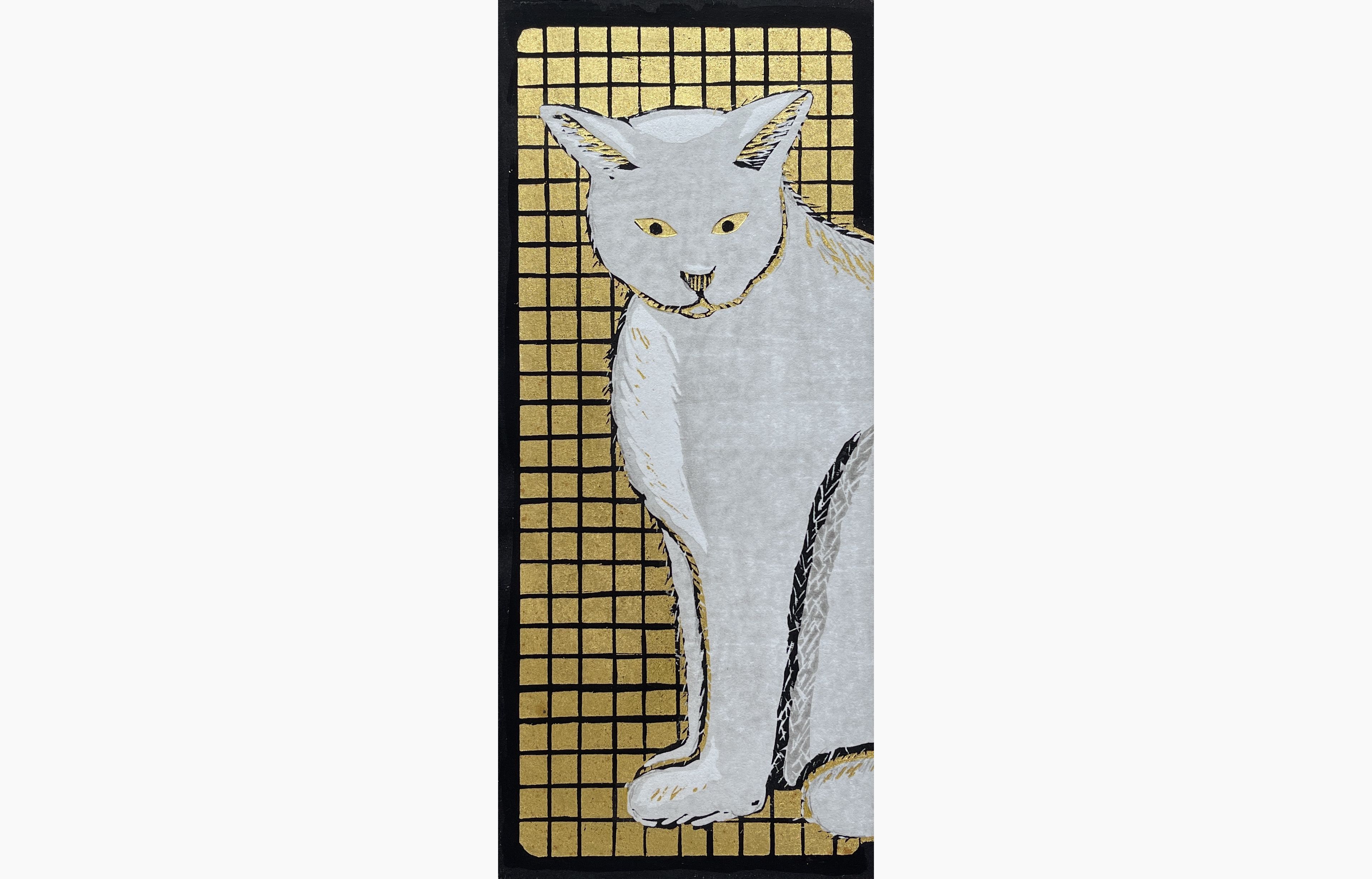 Original woodblock print - Yoshiharu Kimura - Shiroi Neko