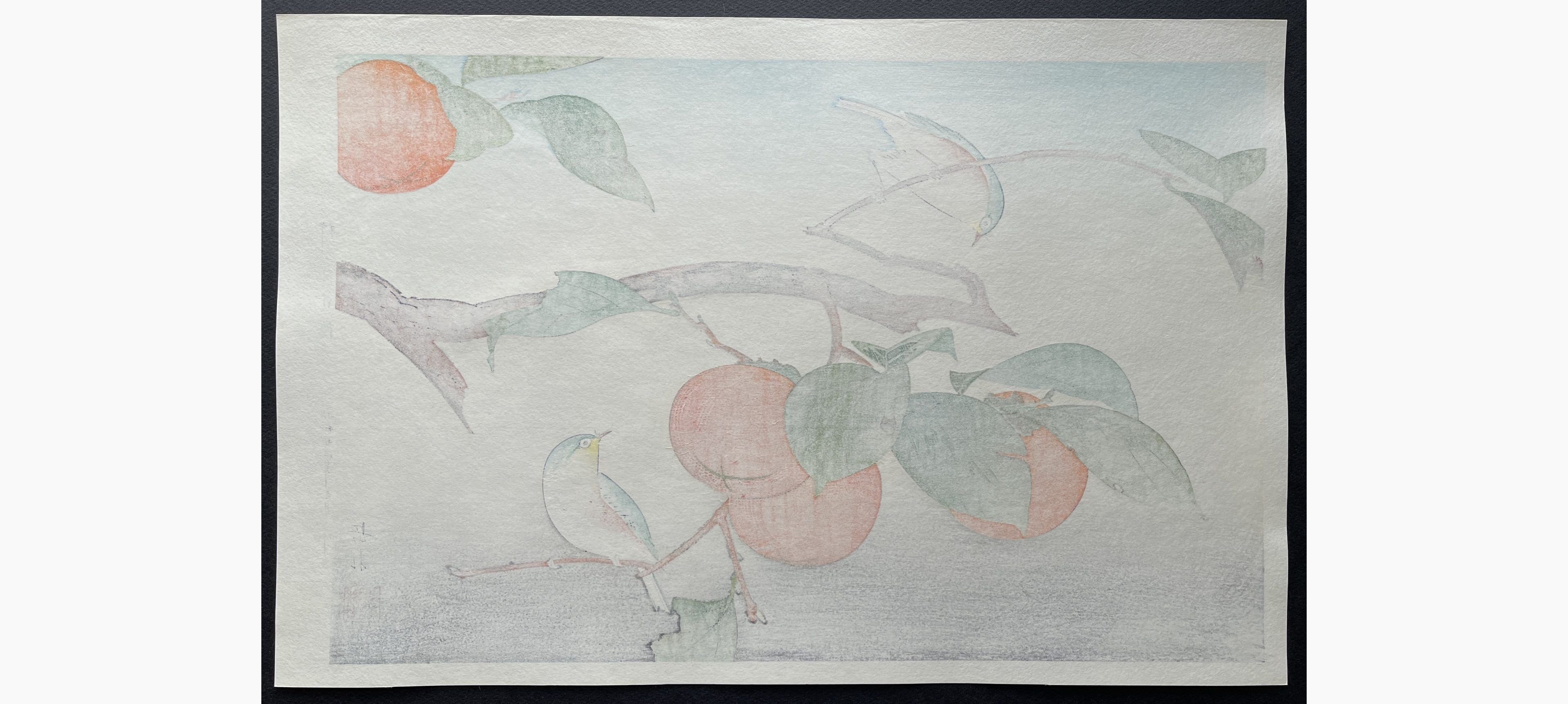 Japanese print - Ide Gakusui - Persimmon and Japanese White Eye