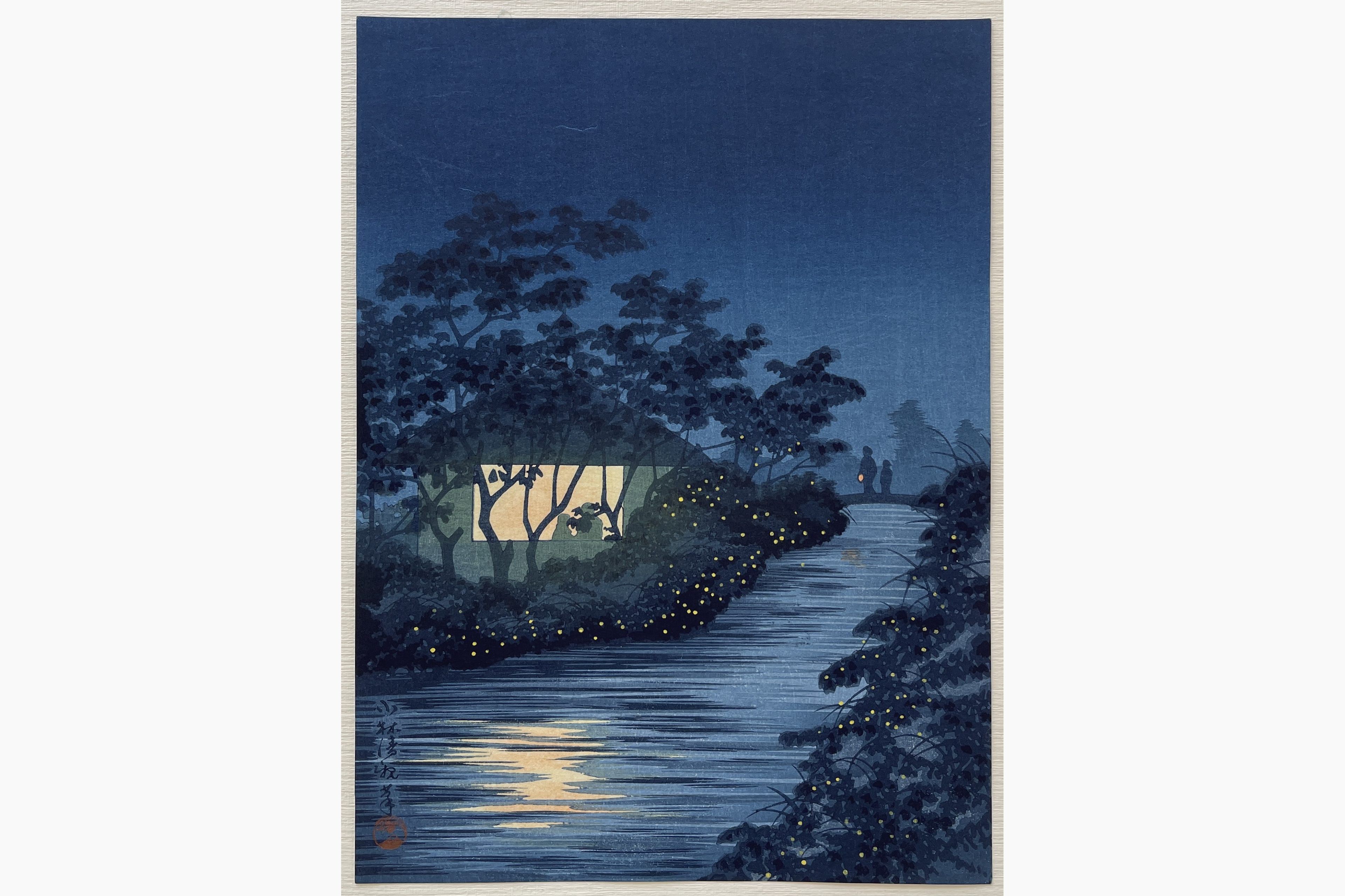 Japanese woodblock print - Kobayashi Kiyochika - Fireflies on River Bank